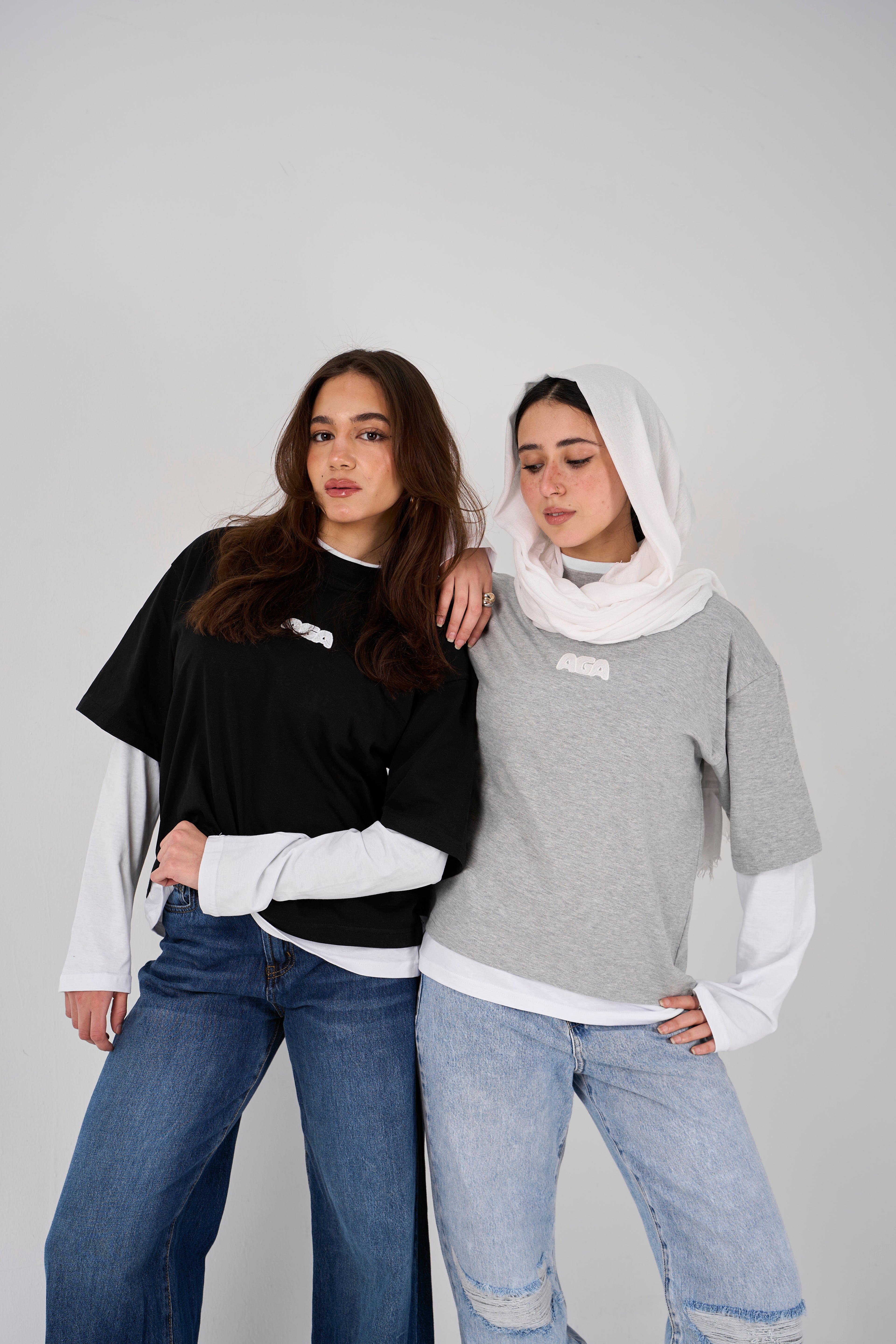 Double layered oversized T-shirt - Black
