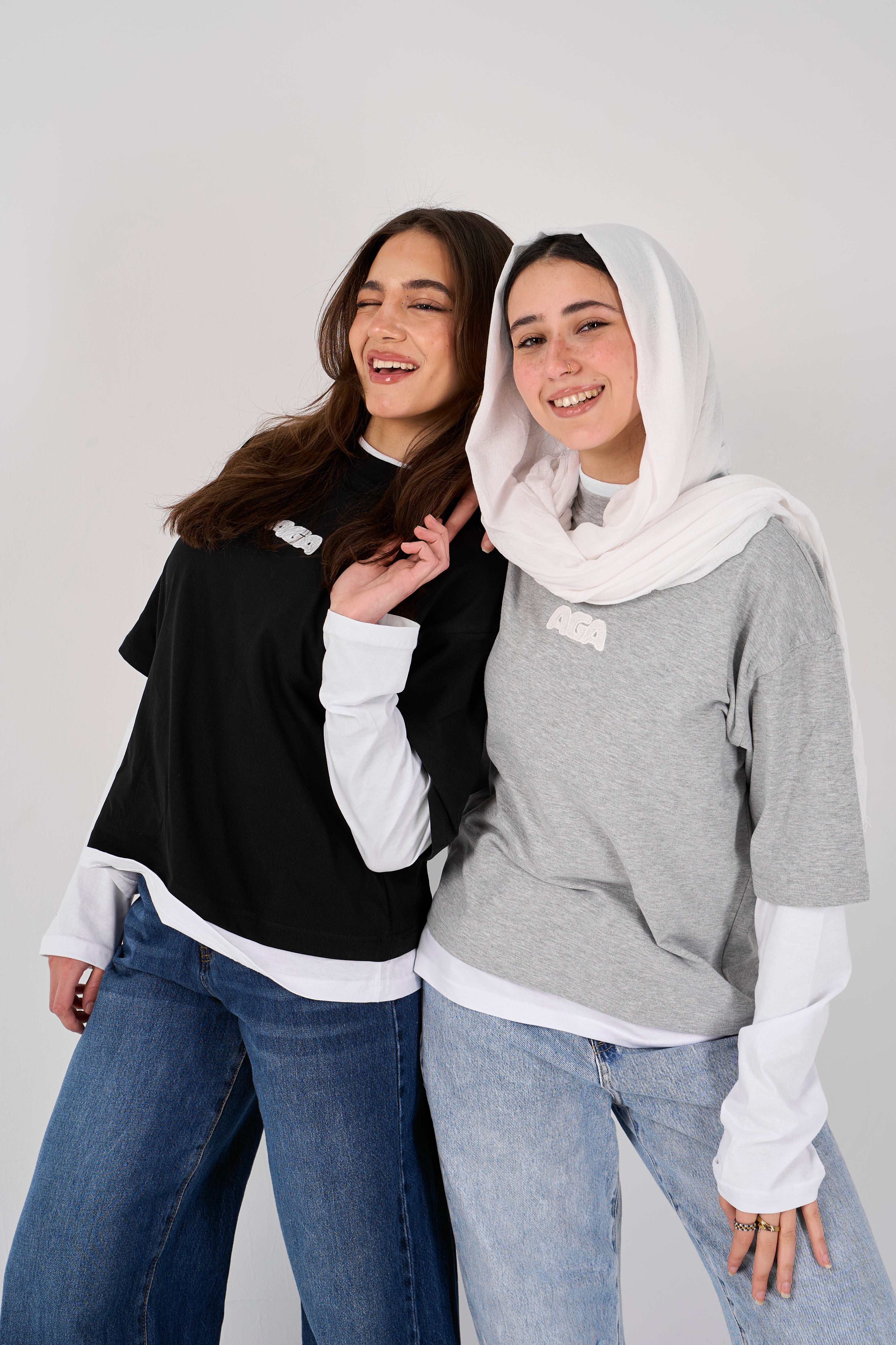 Double layered oversized T-shirt - Grey