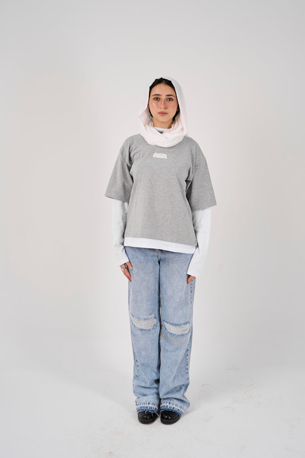 Double layered oversized T-shirt - Grey