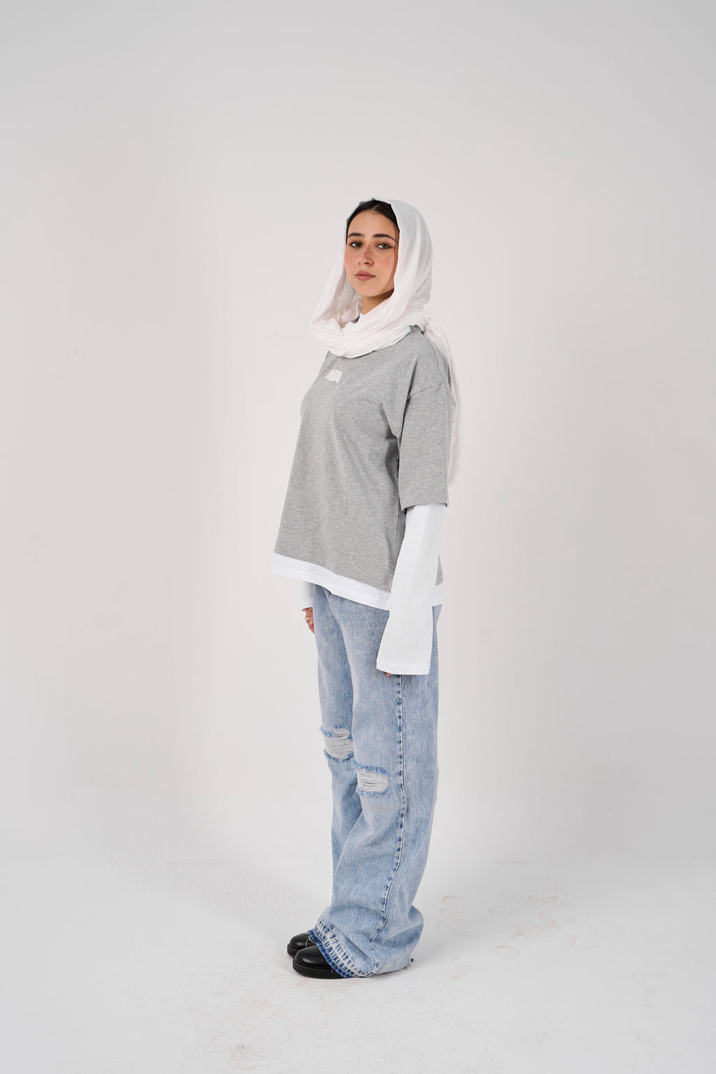 Double layered oversized T-shirt - Grey