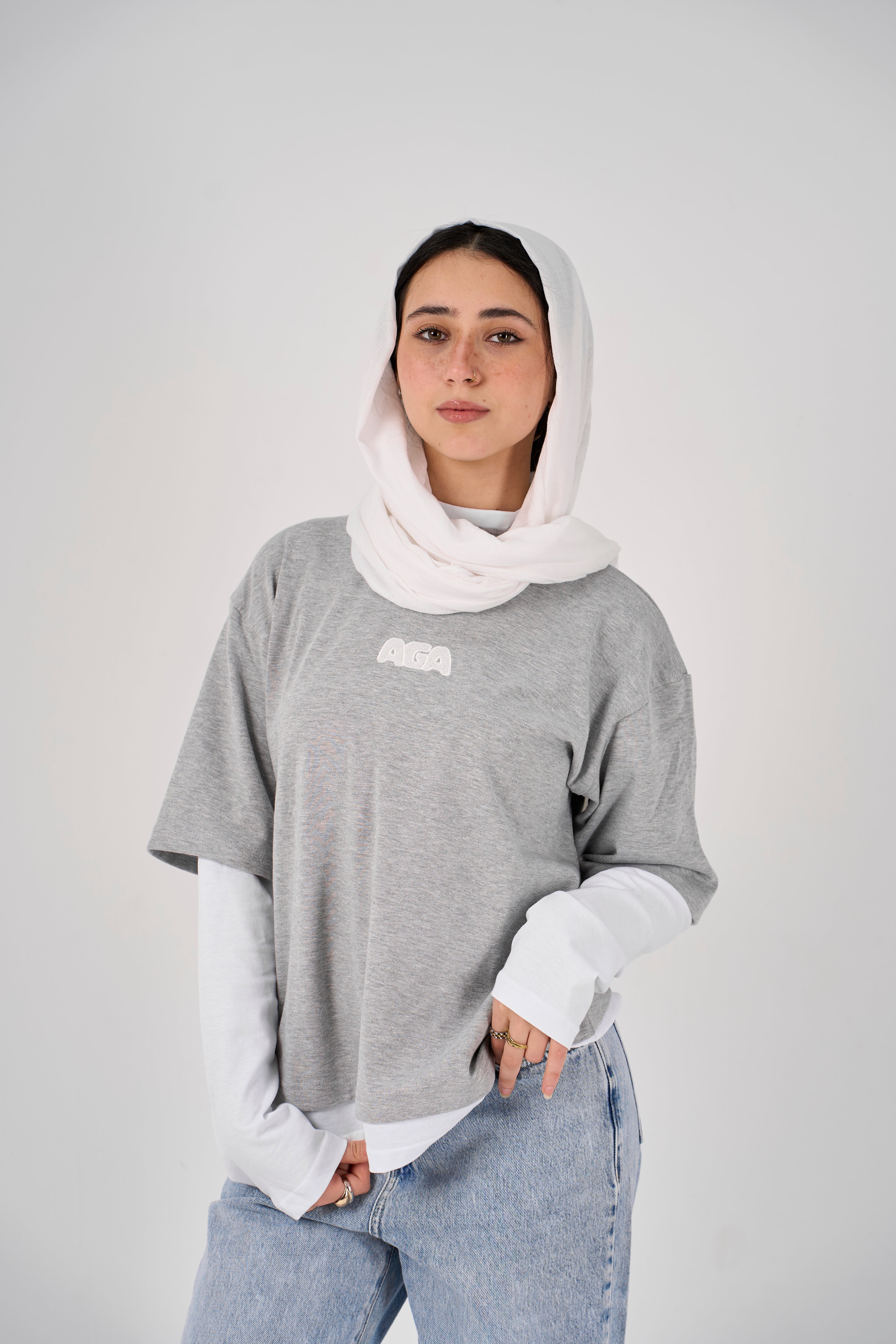 Double layered oversized T-shirt - Grey