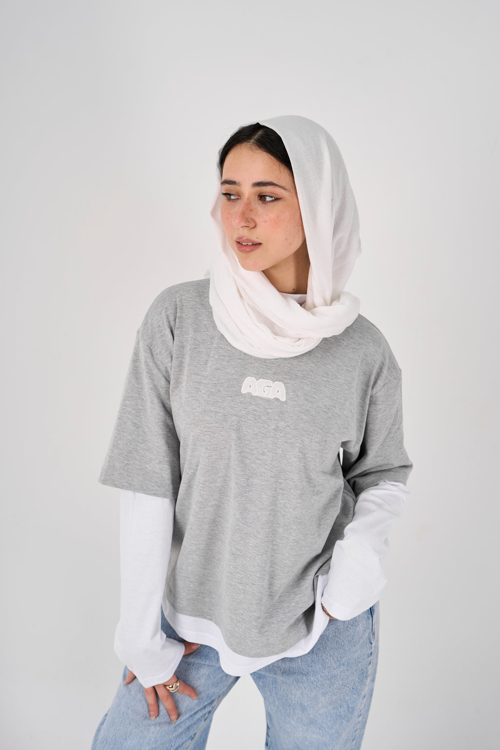 Double layered oversized T-shirt - Grey