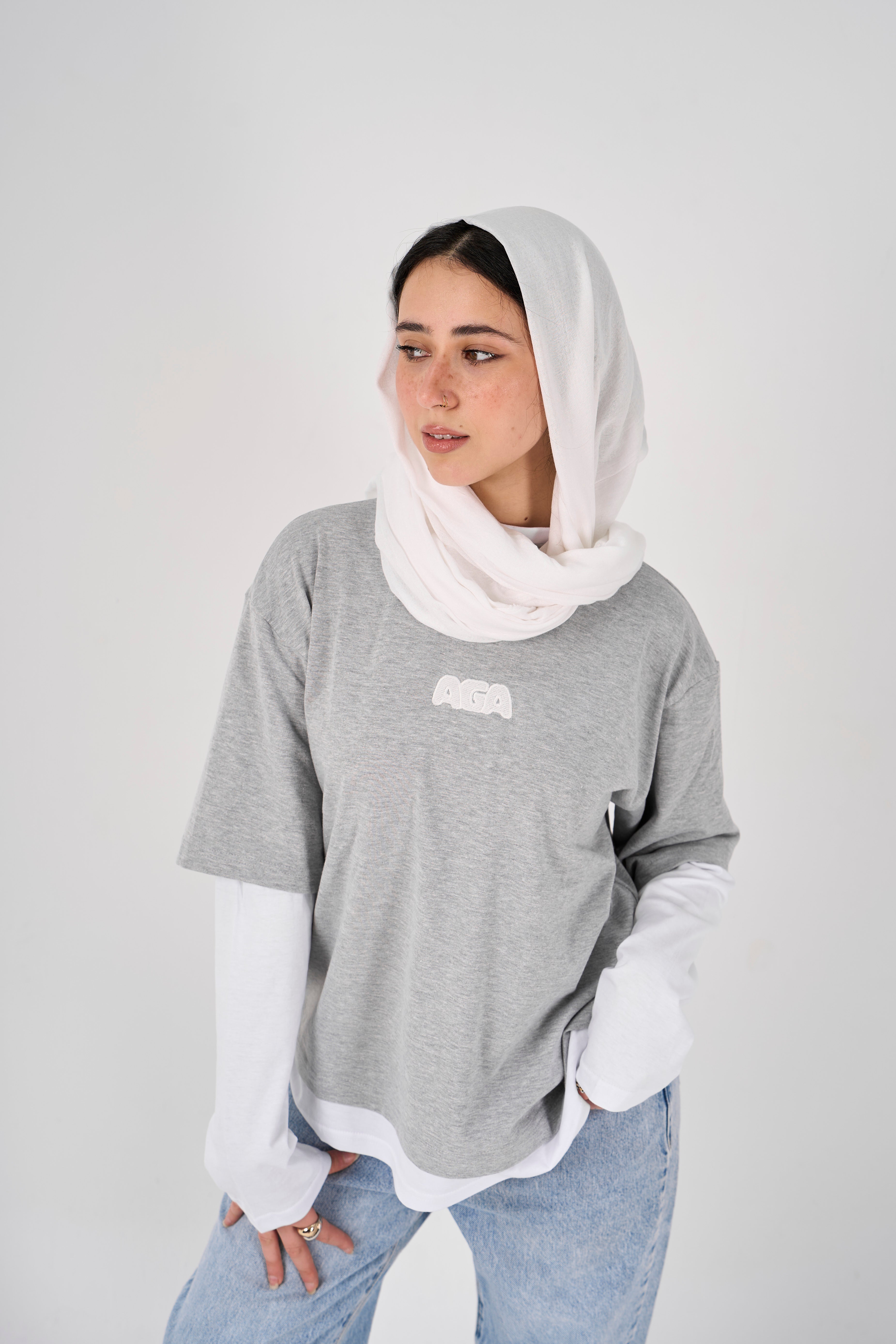 Double layered oversized T-shirt - Grey