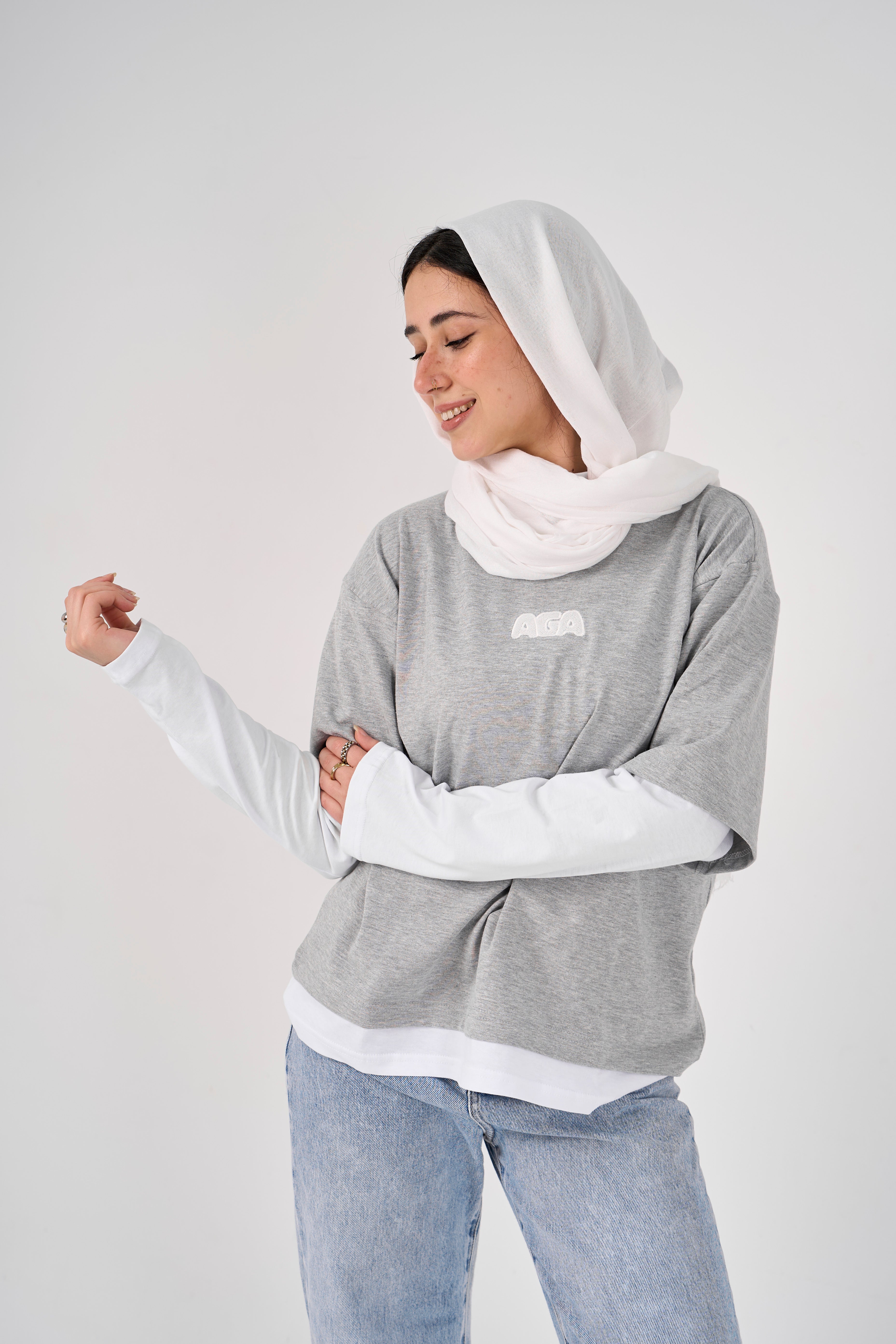 Double layered oversized T-shirt - Grey