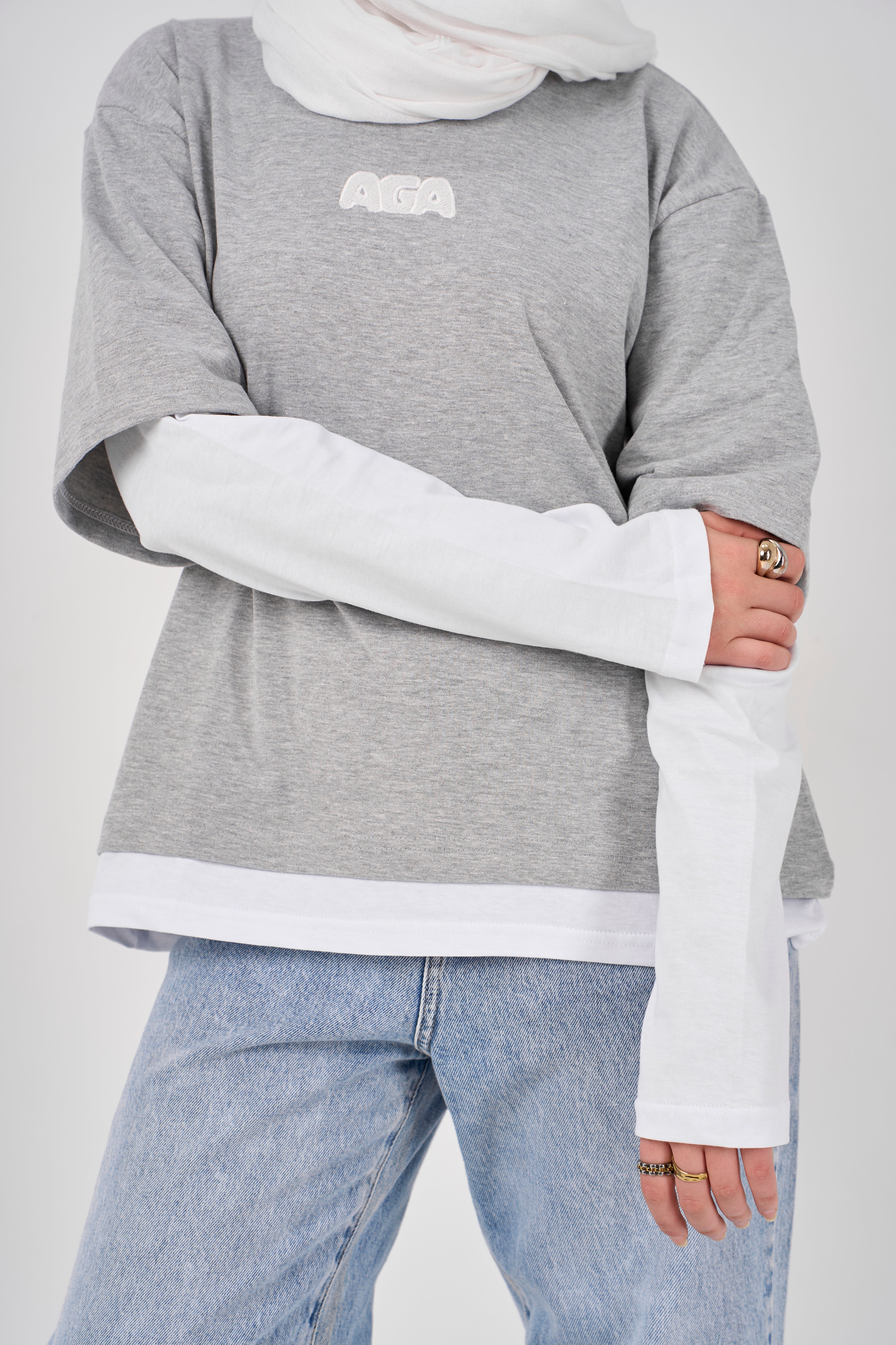 Double layered oversized T-shirt - Grey
