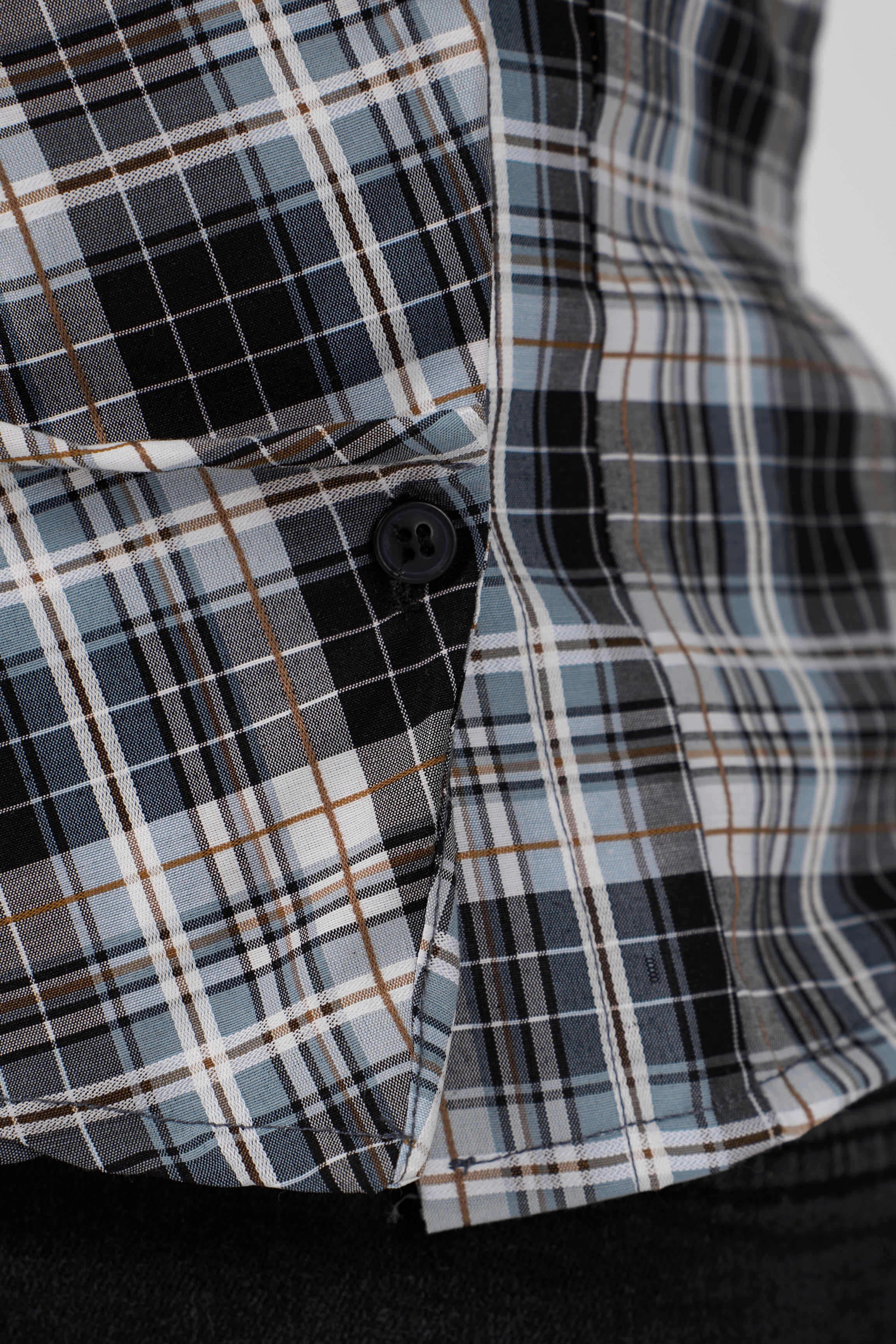 Plaid blouse with side buttons - aqua X gray