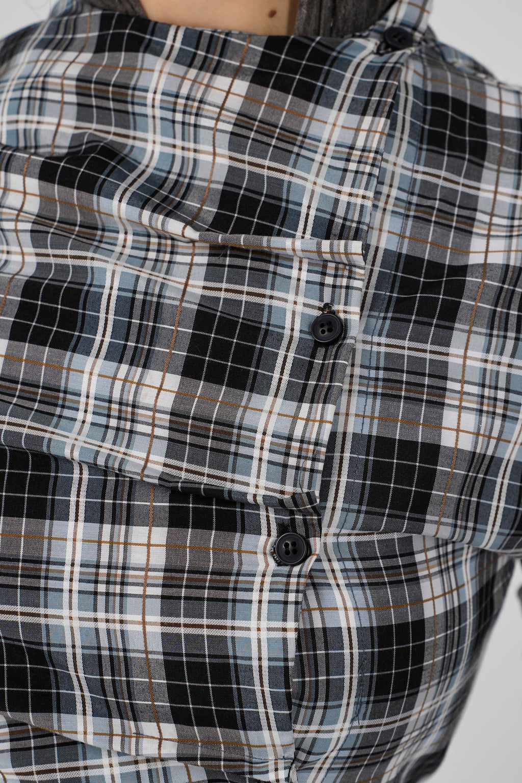 Plaid blouse with side buttons - aqua X gray