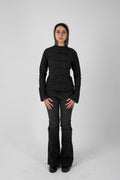 Plaid blouse with side buttons - black