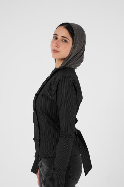 Plaid blouse with side buttons - black