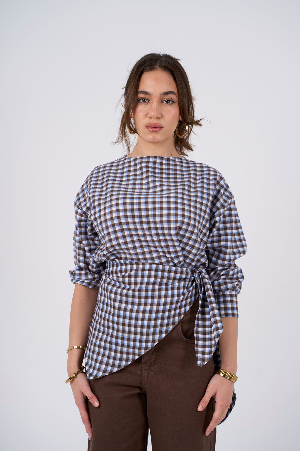 Triangle Scarf blouse - brown