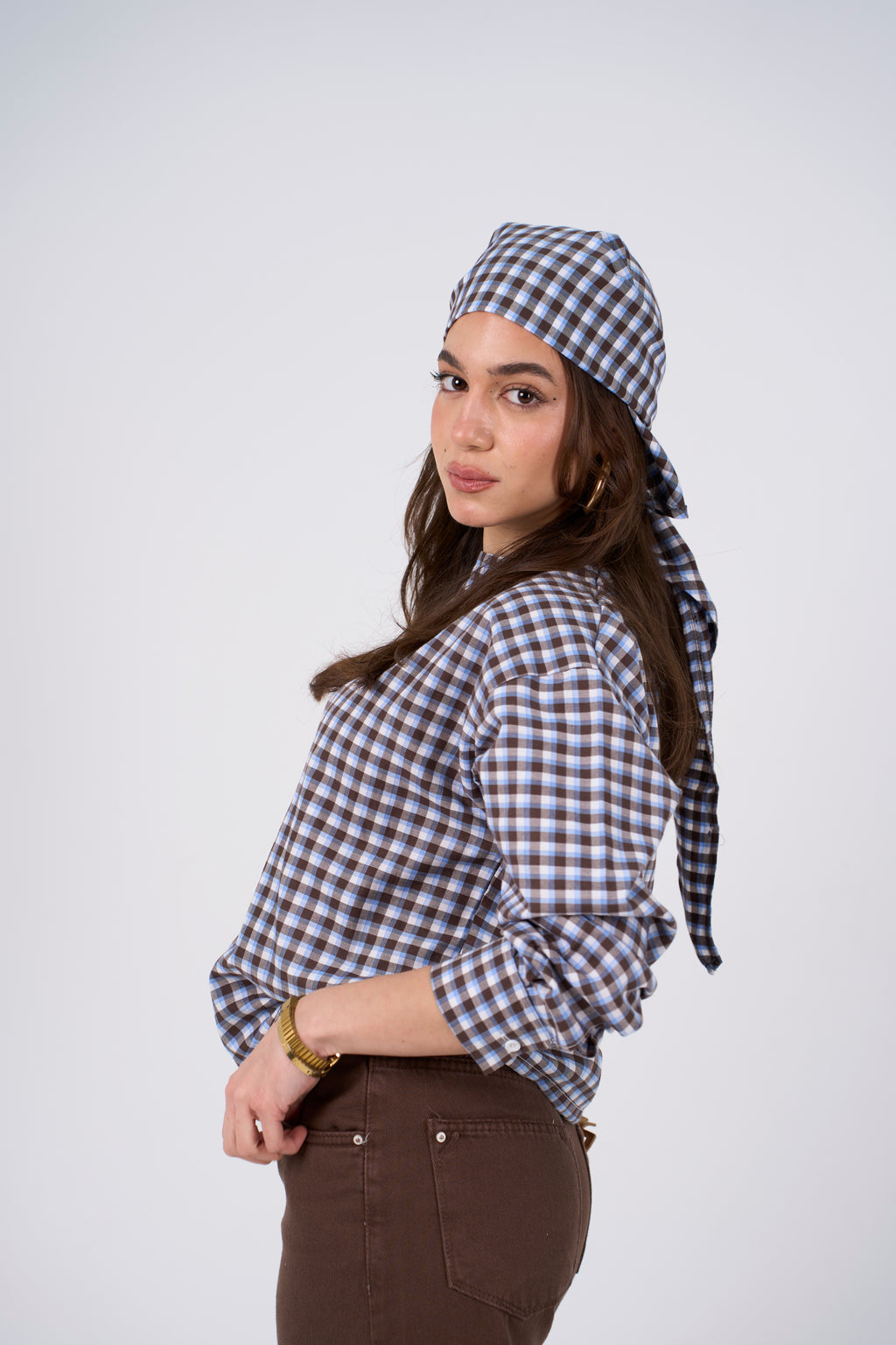 Triangle Scarf blouse - brown