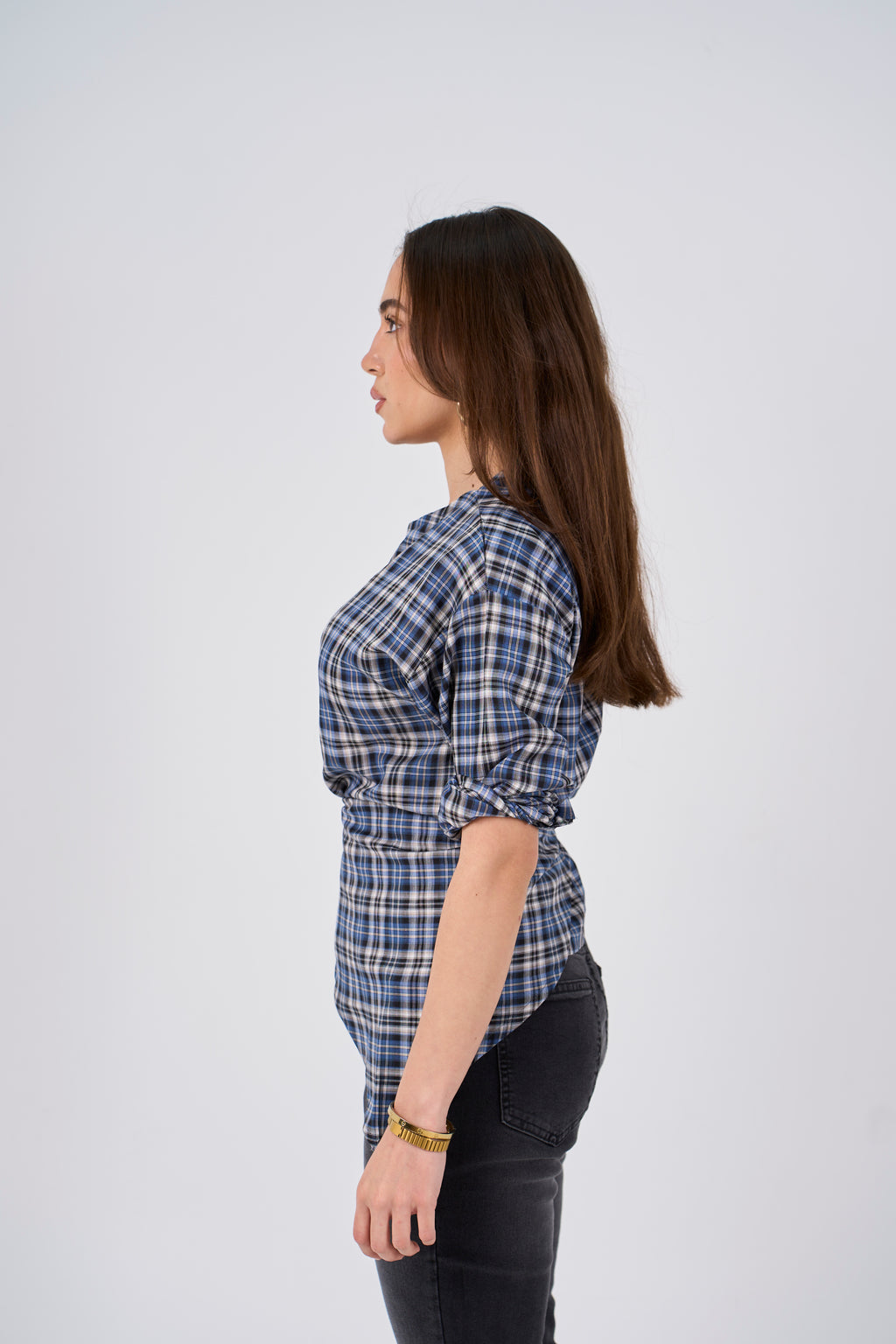 Triangle Scarf blouse - grey X blue