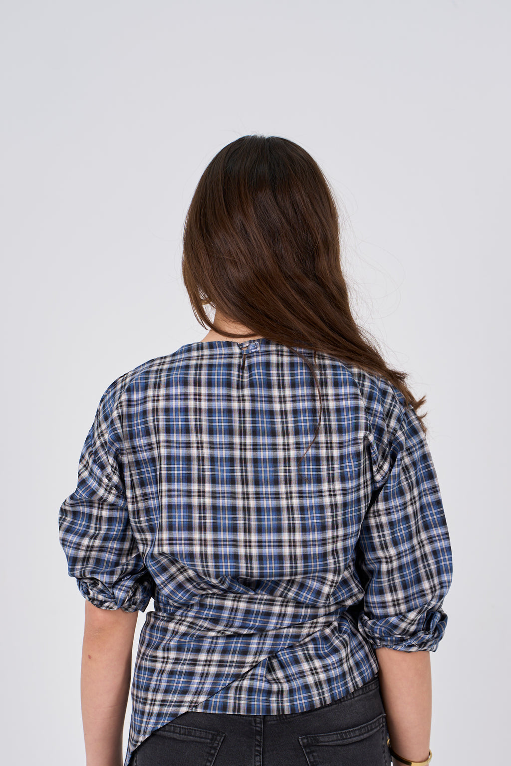 Triangle Scarf blouse - grey X blue