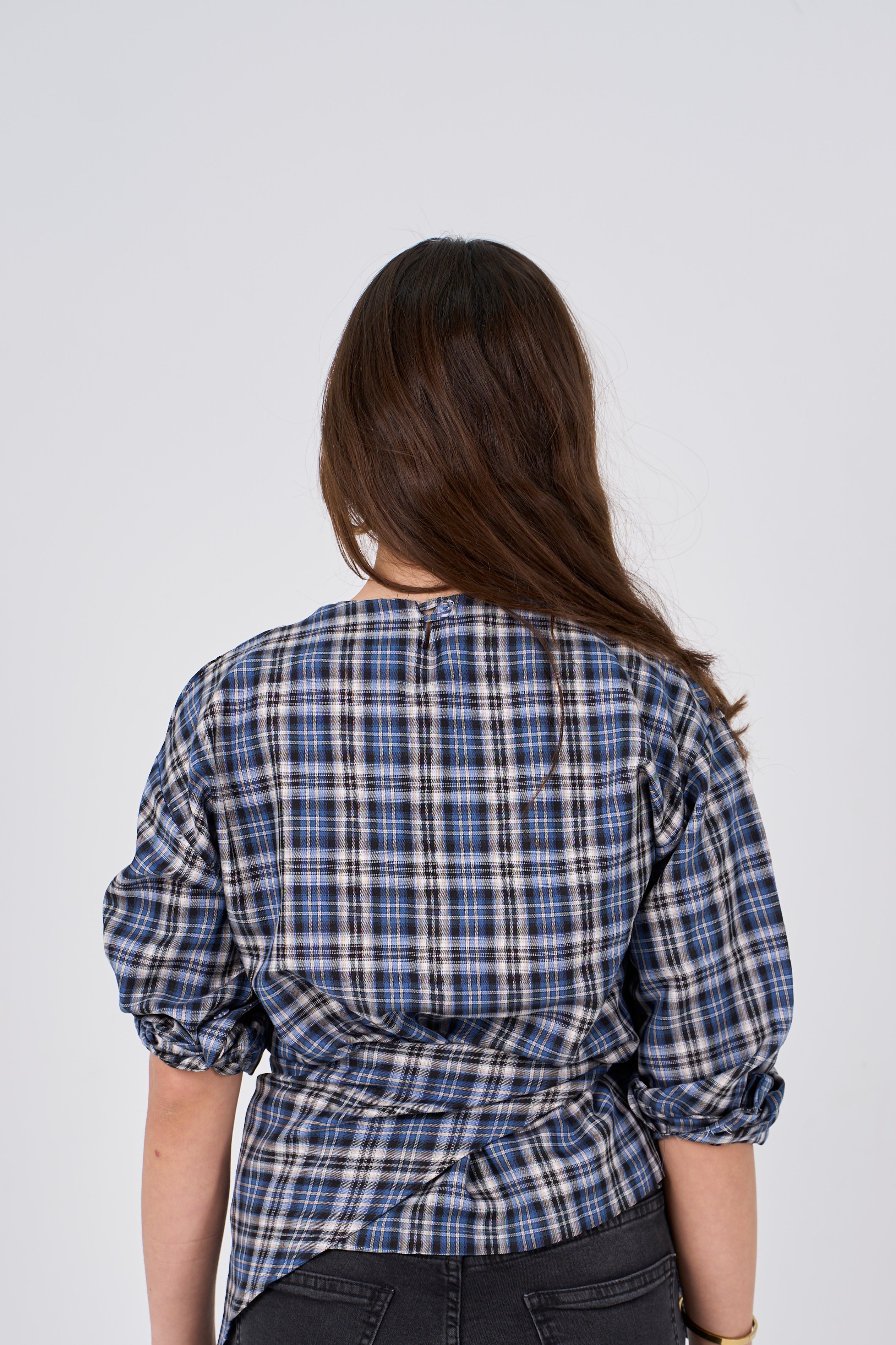 Triangle Scarf blouse - grey X blue