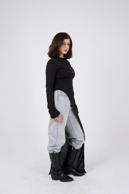 Side Slit long blouse - Black