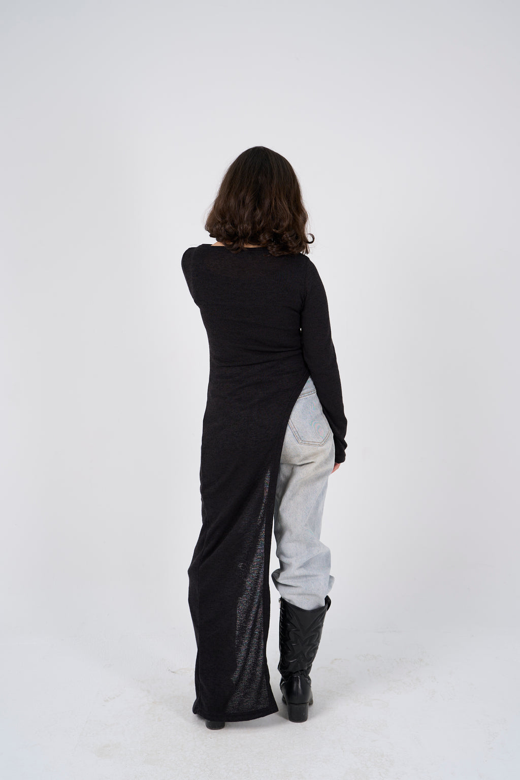 Side Slit long blouse - Black