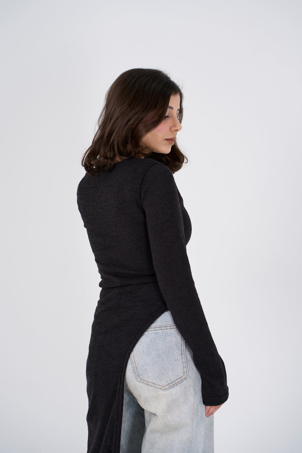 Side Slit long blouse - Black