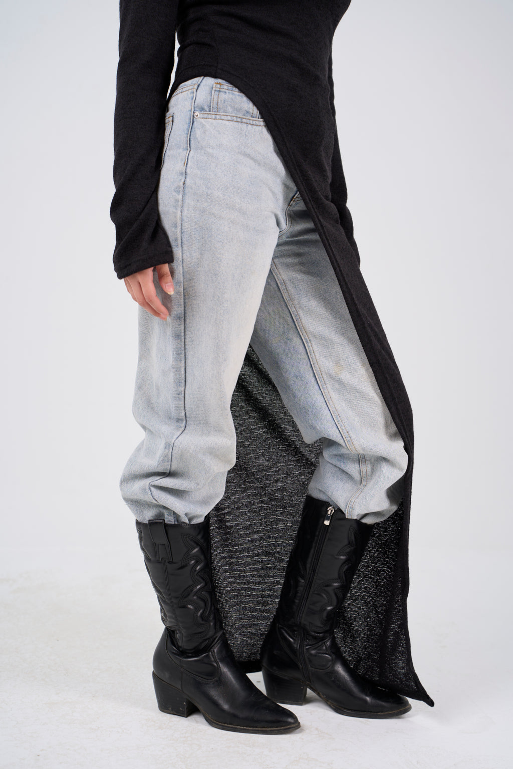 Side Slit long blouse - Black