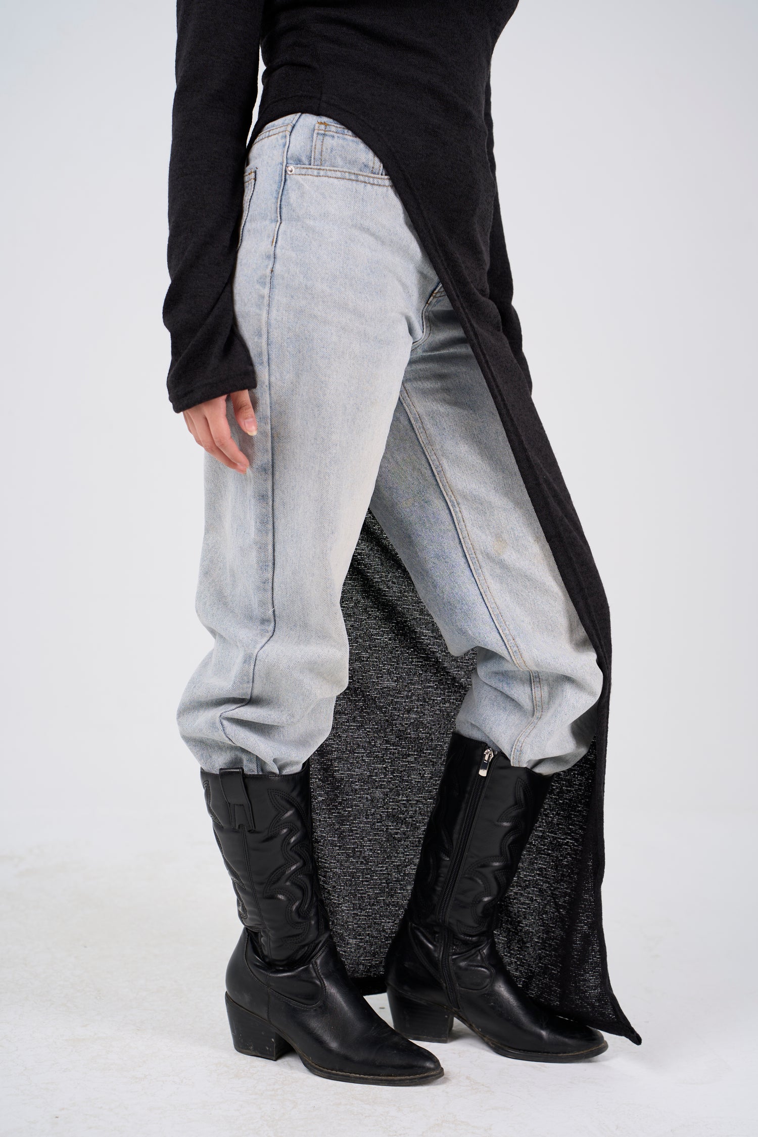 Side Slit long blouse - Black
