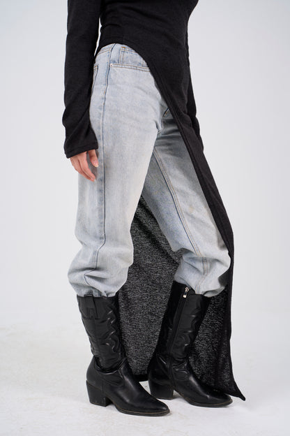 Side Slit long blouse - Black
