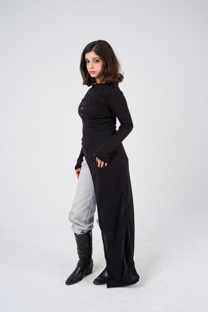 Side Slit long blouse - Black