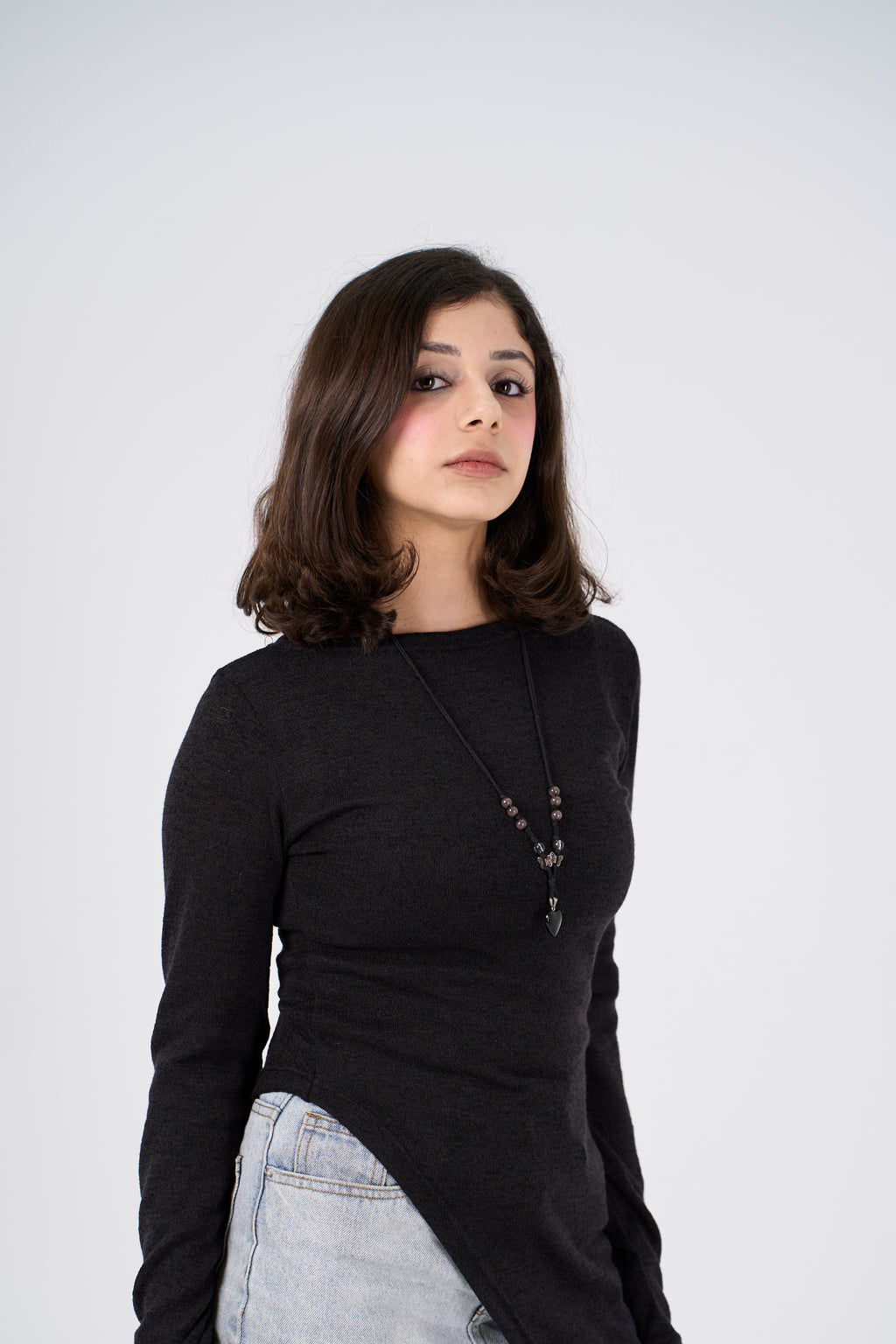 Side Slit long blouse - Black