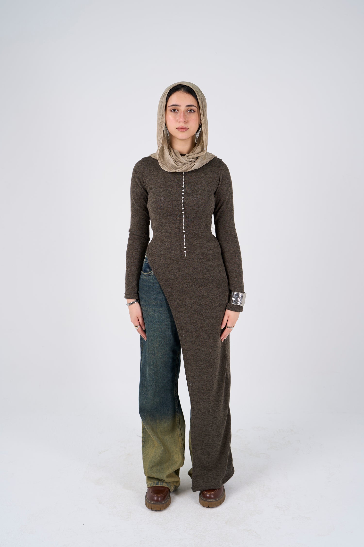 Side Slit long blouse - Olive