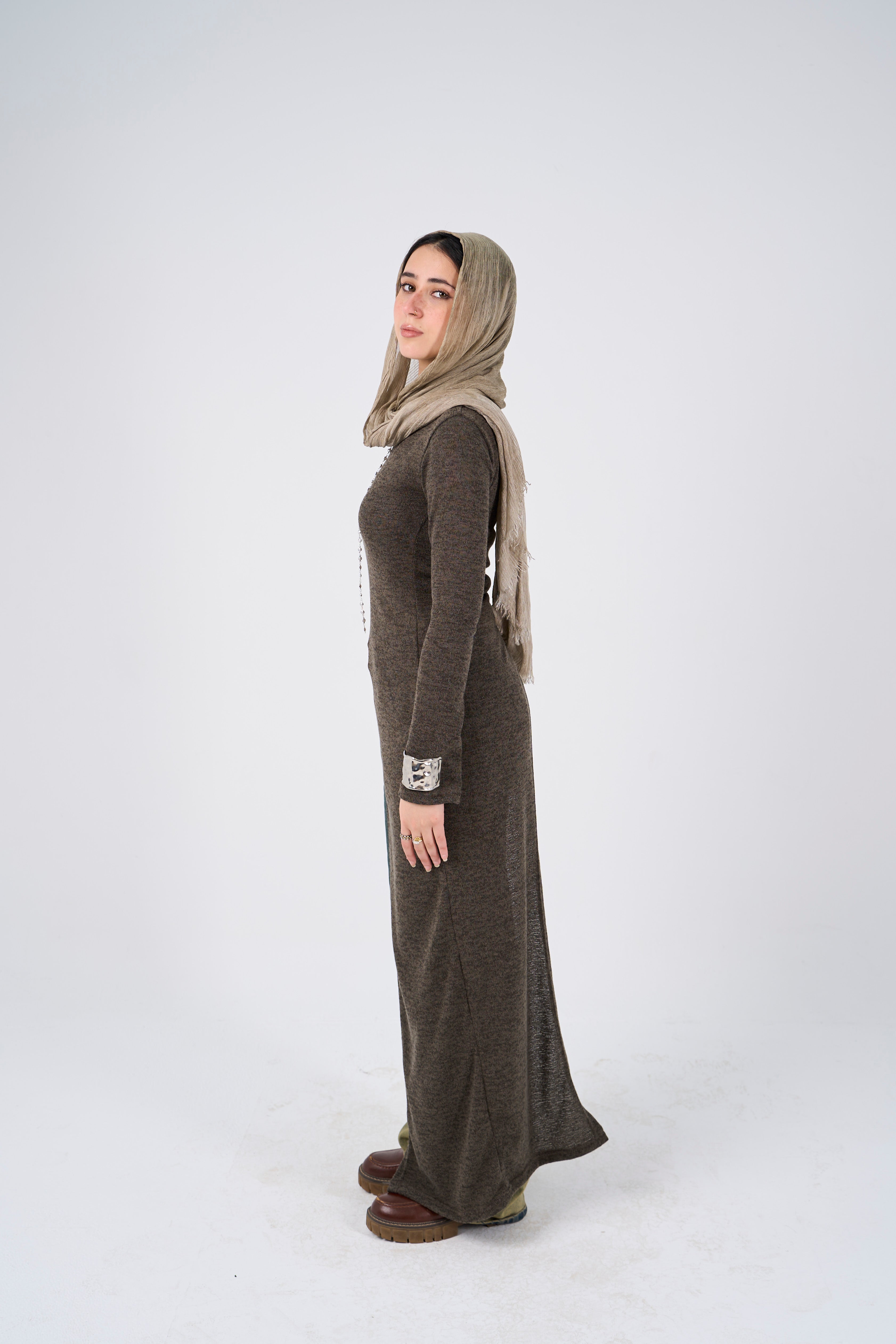 Side Slit long blouse - Olive