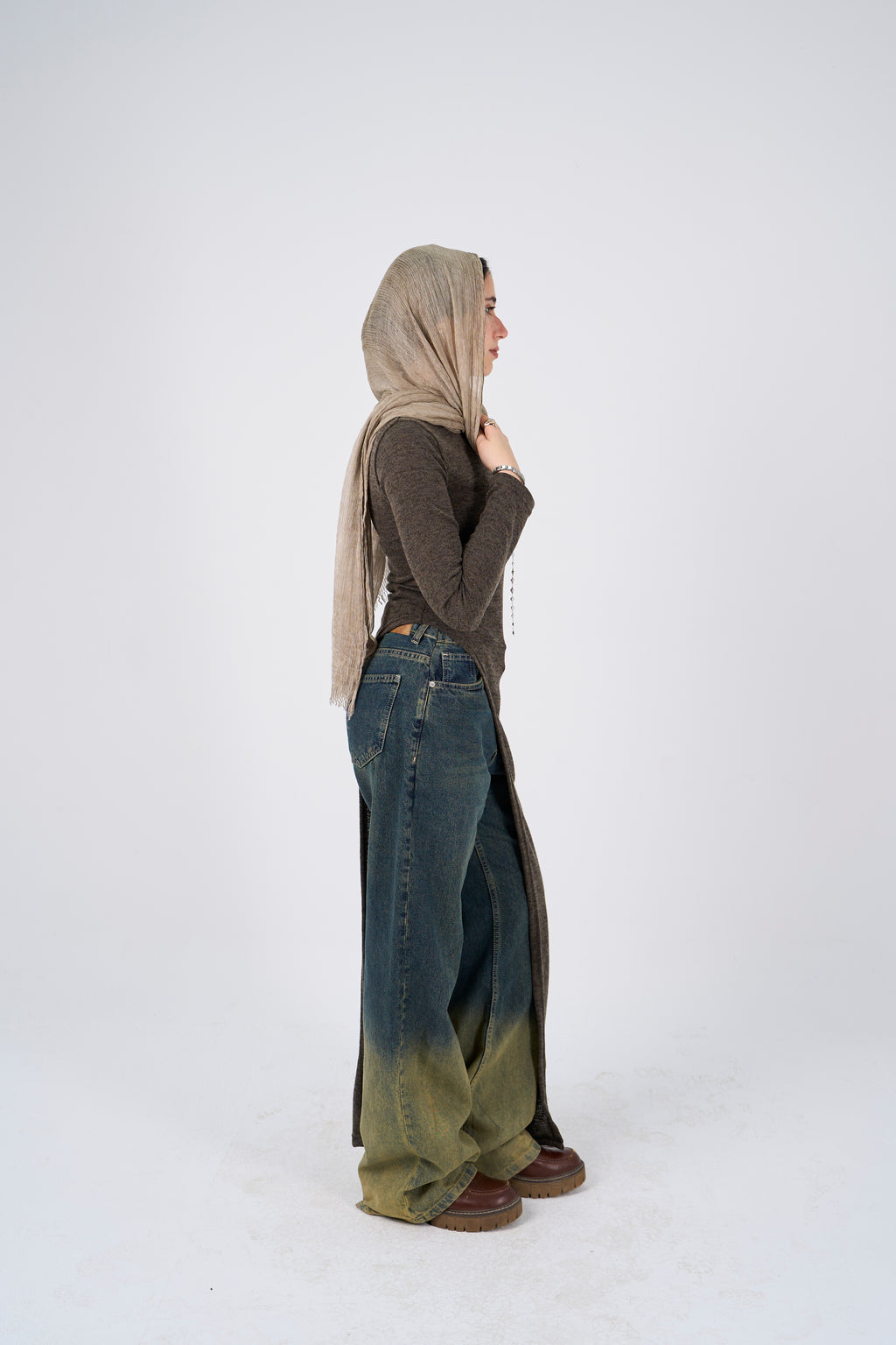 Side Slit long blouse - Olive