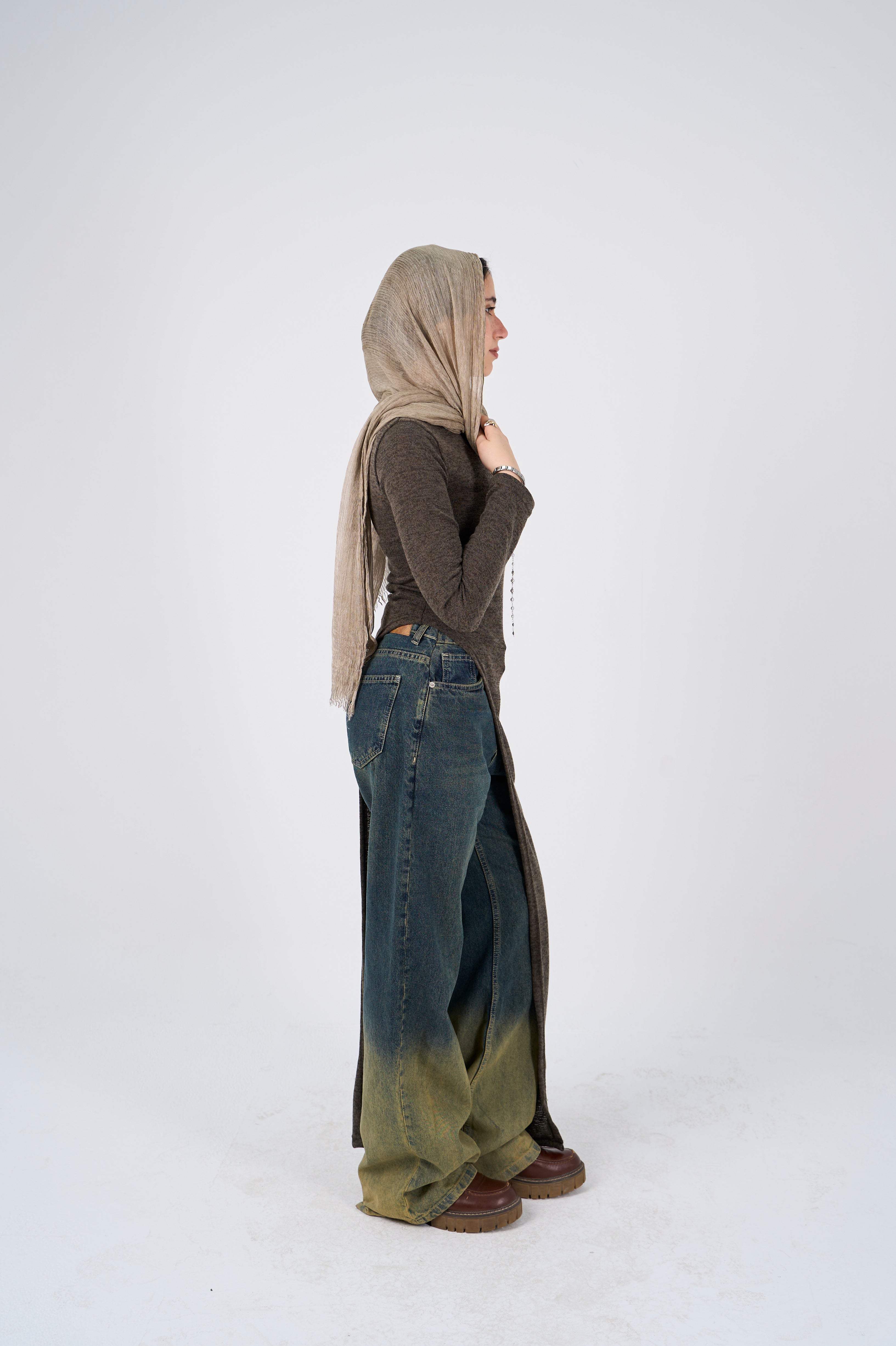 Side Slit long blouse - Olive