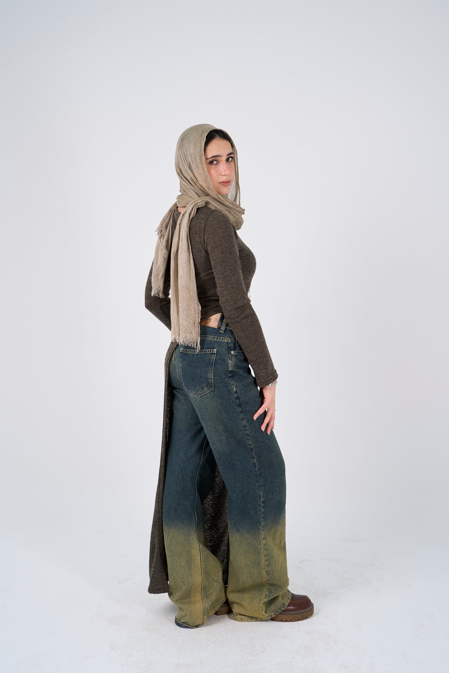 Side Slit long blouse - Olive