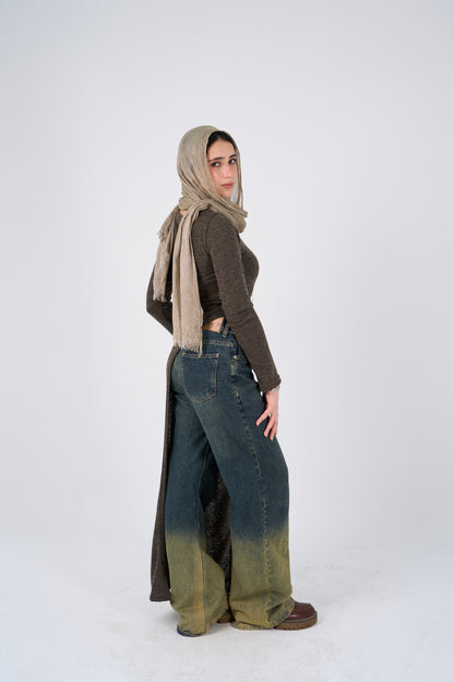 Side Slit long blouse - Olive
