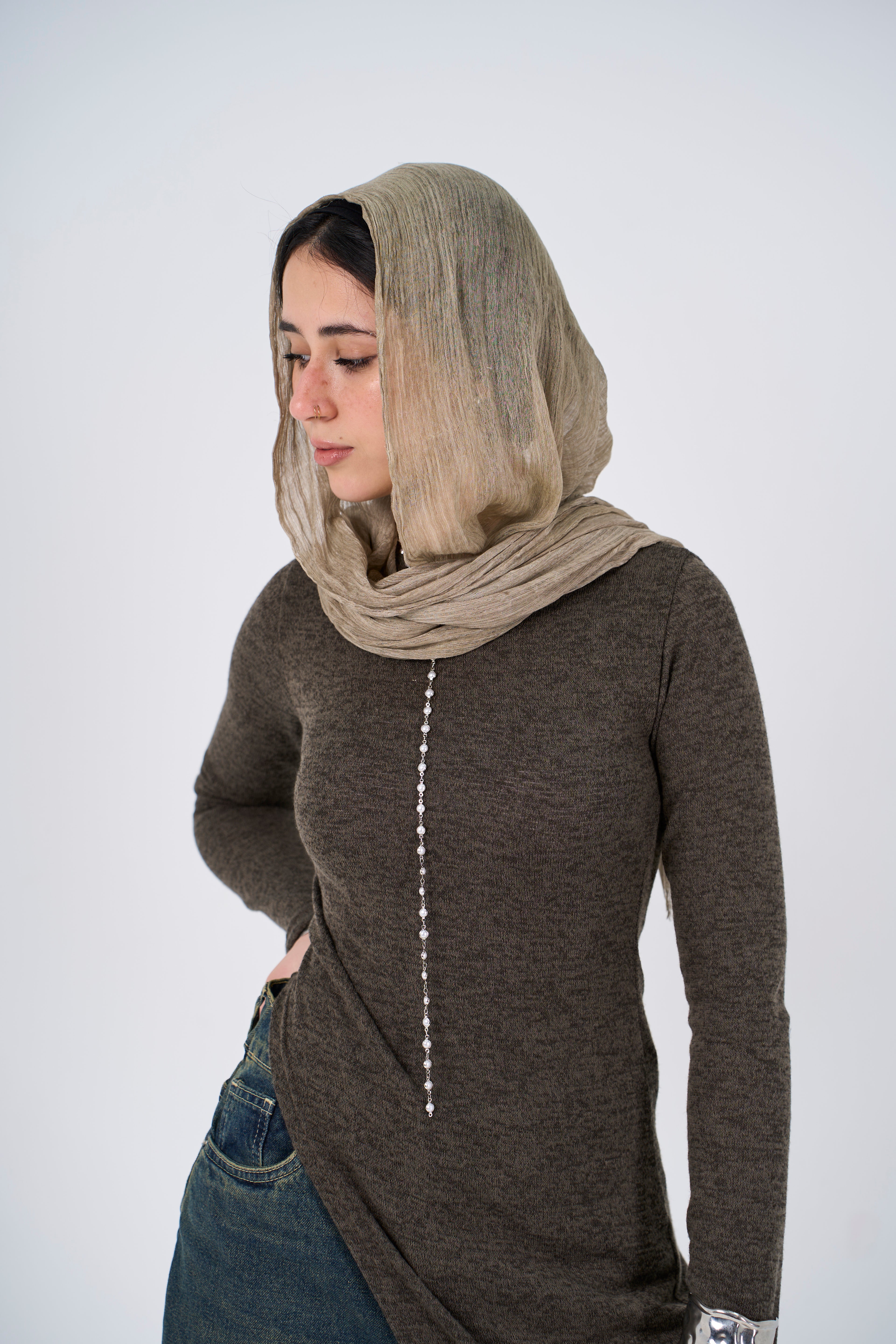 Side Slit long blouse - Olive