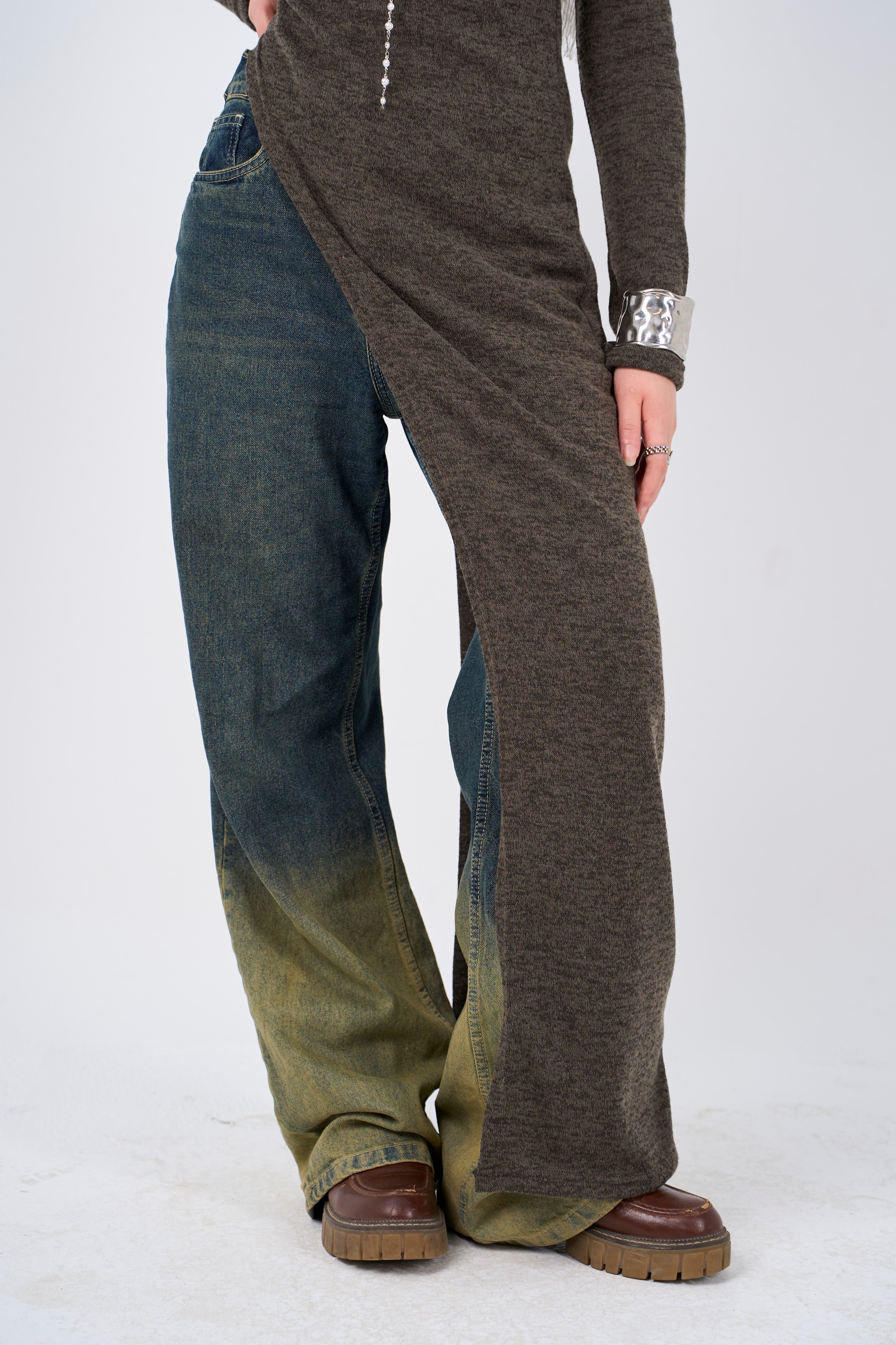 Side Slit long blouse - Olive