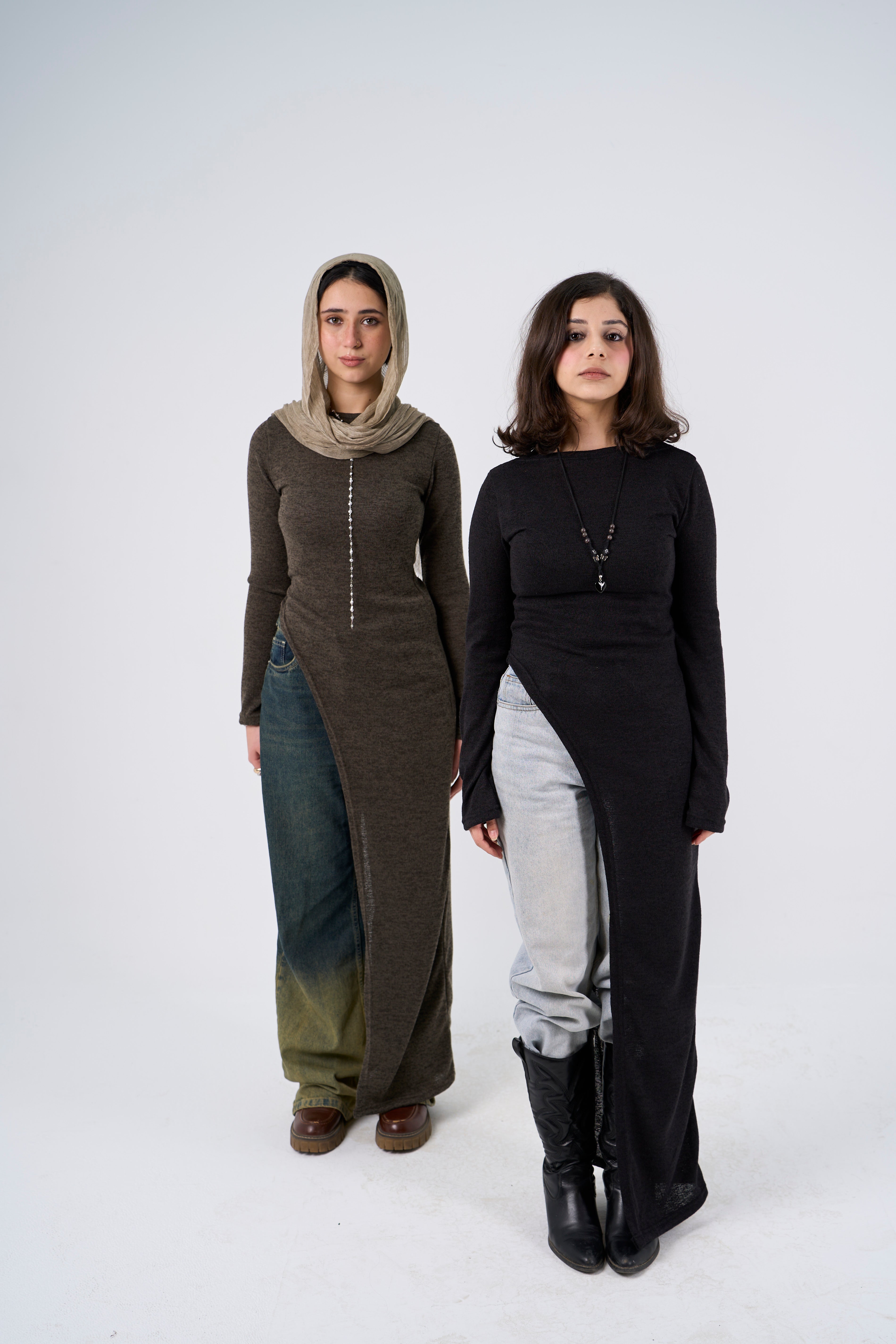 Side Slit long blouse - Olive