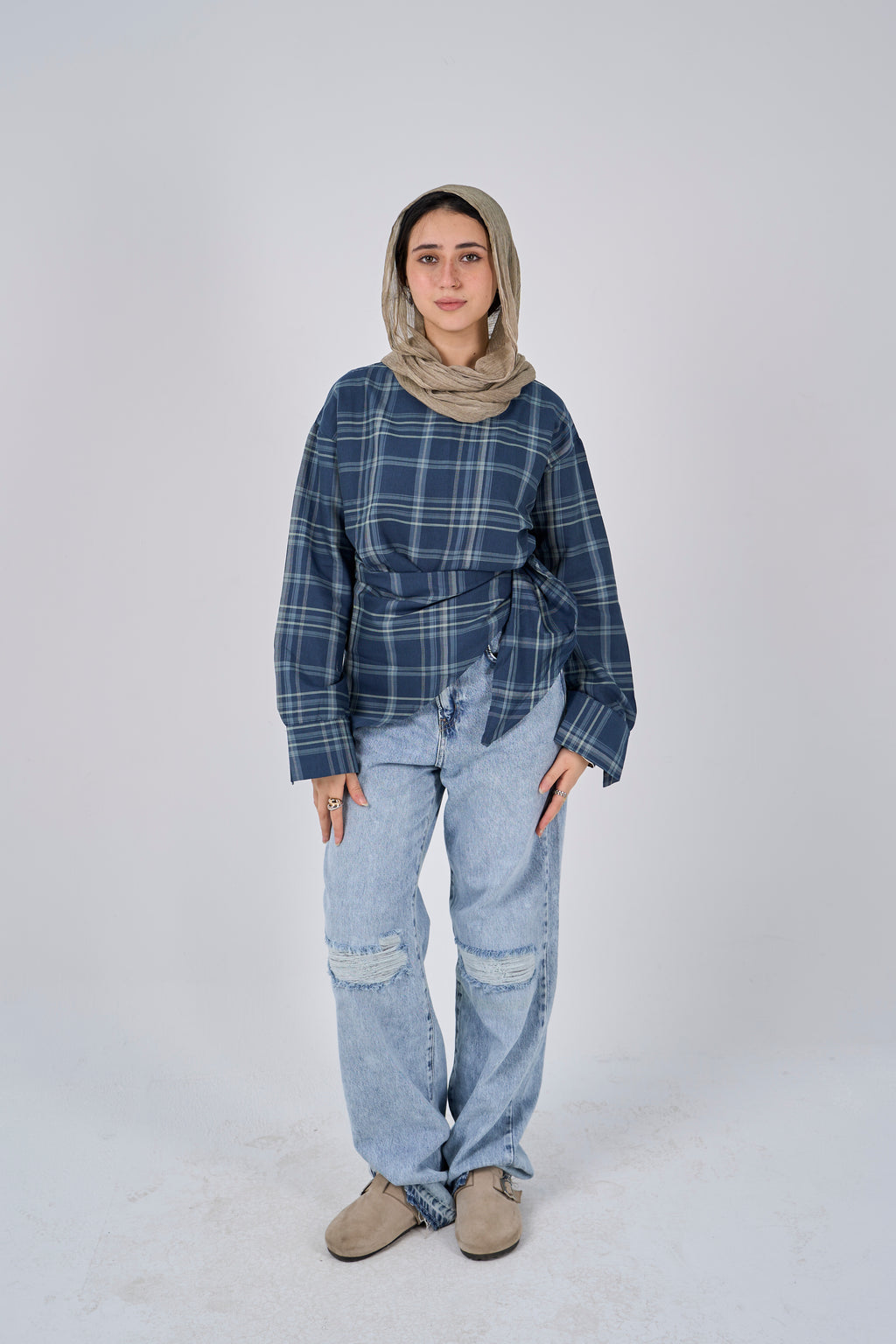 Triangle Scarf blouse - petrol blue