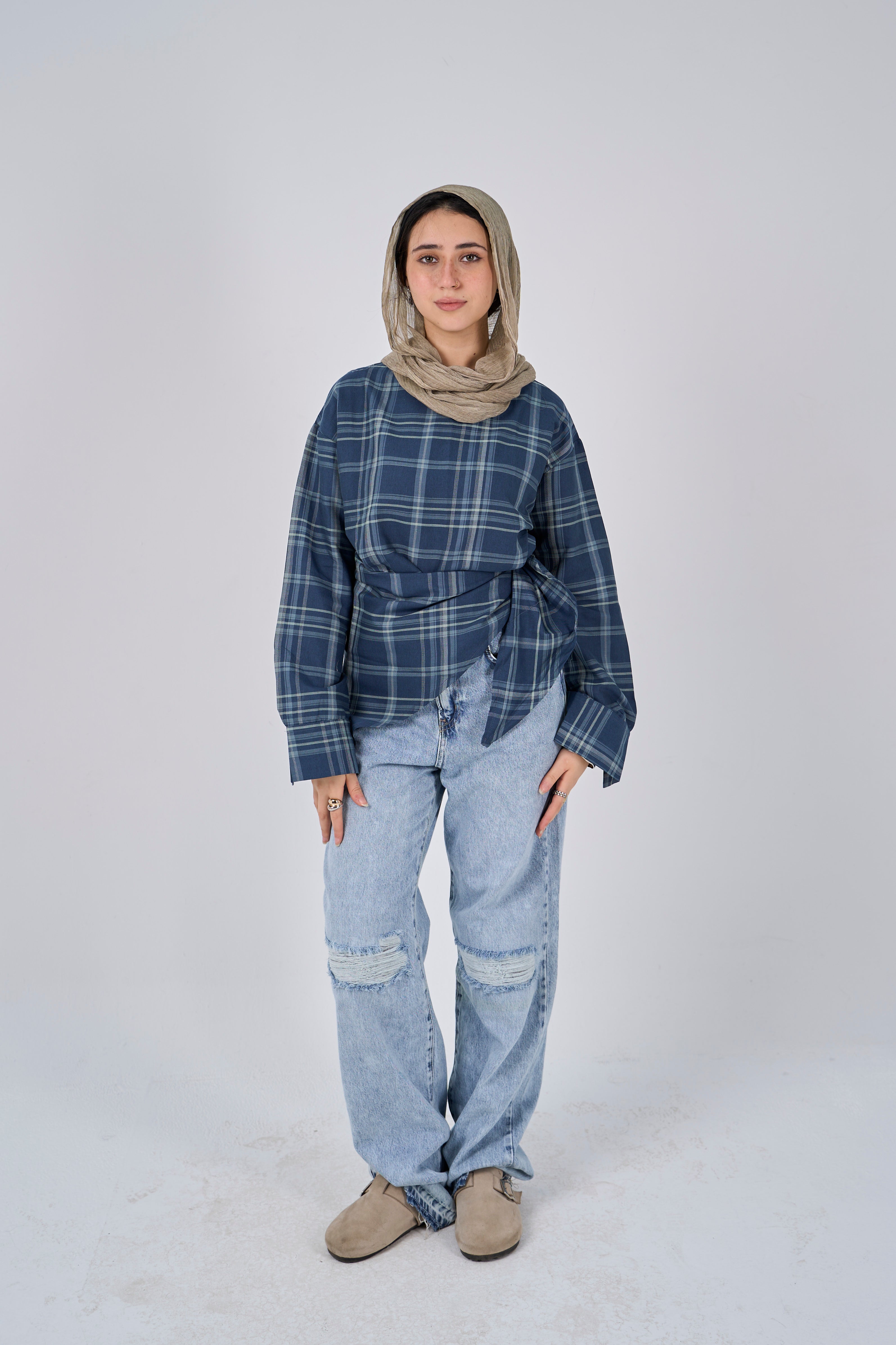 Triangle Scarf blouse - petrol blue