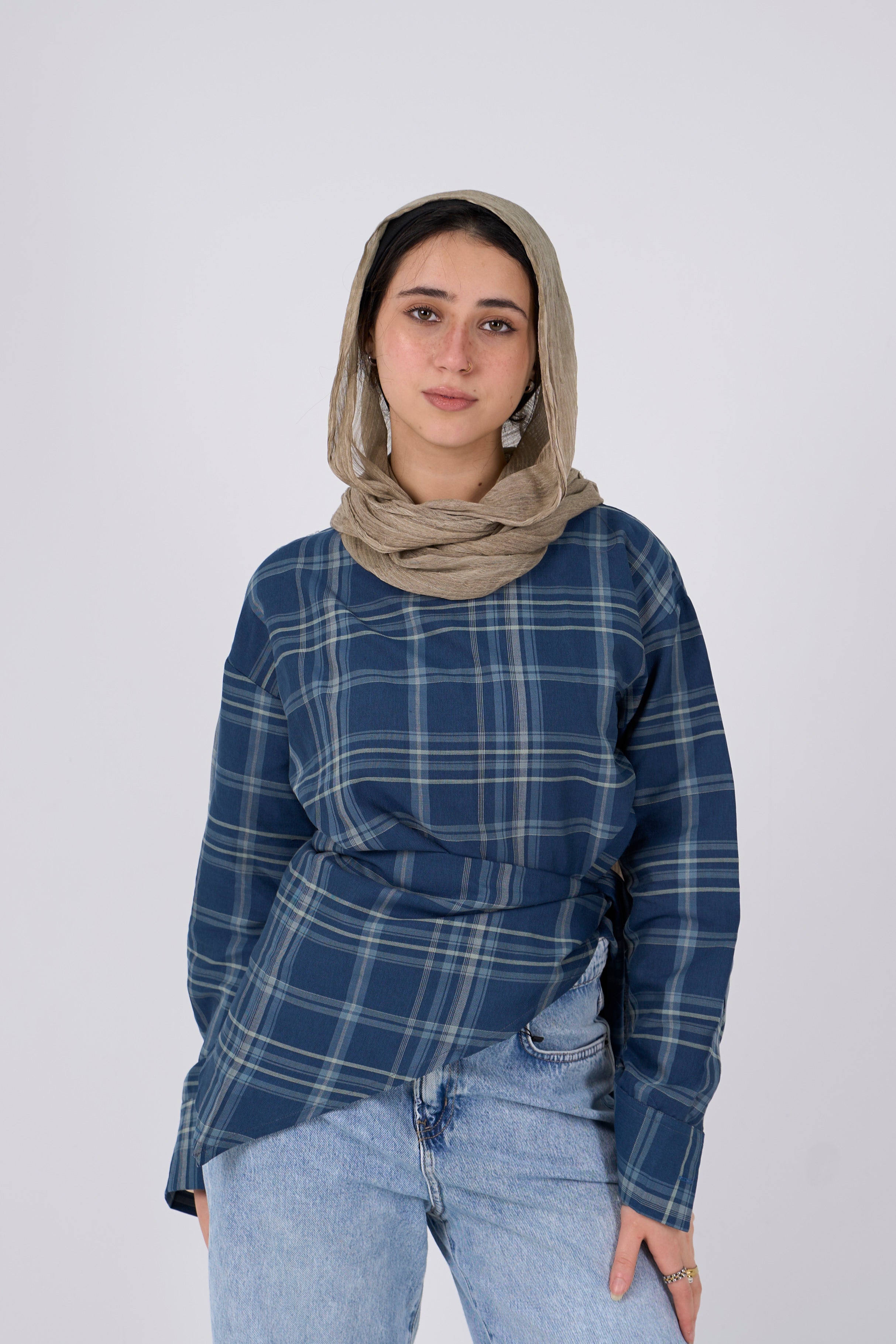 Triangle Scarf blouse - petrol blue