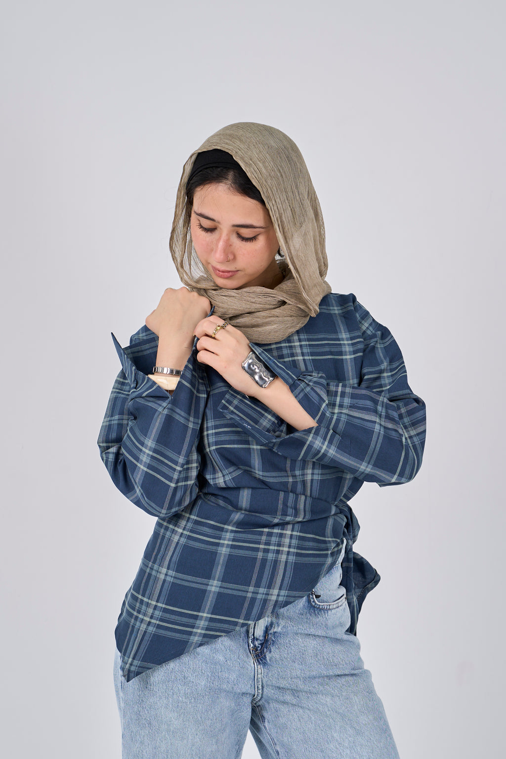 Triangle Scarf blouse - petrol blue