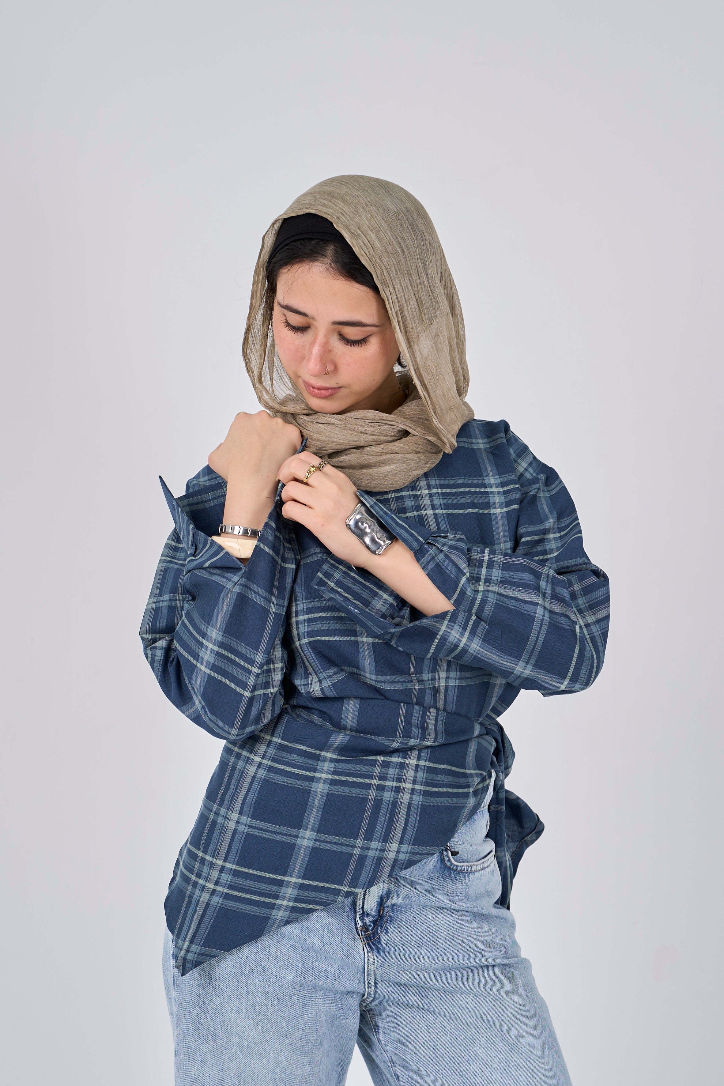 Triangle Scarf blouse - petrol blue