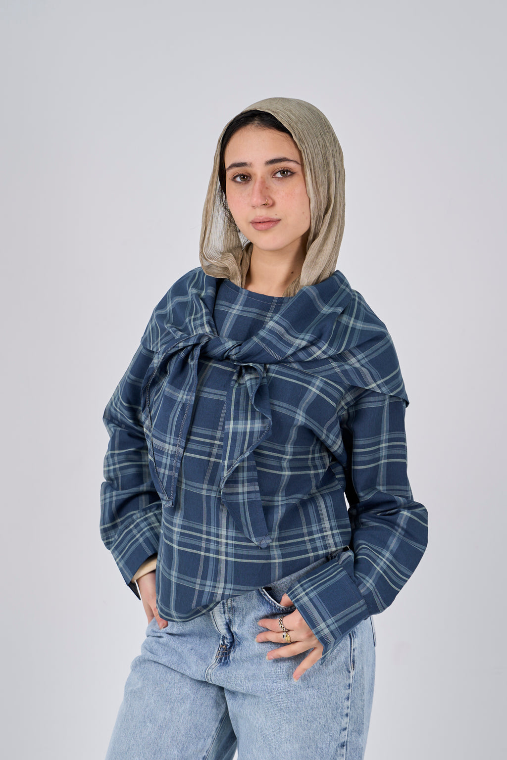 Triangle Scarf blouse - petrol blue