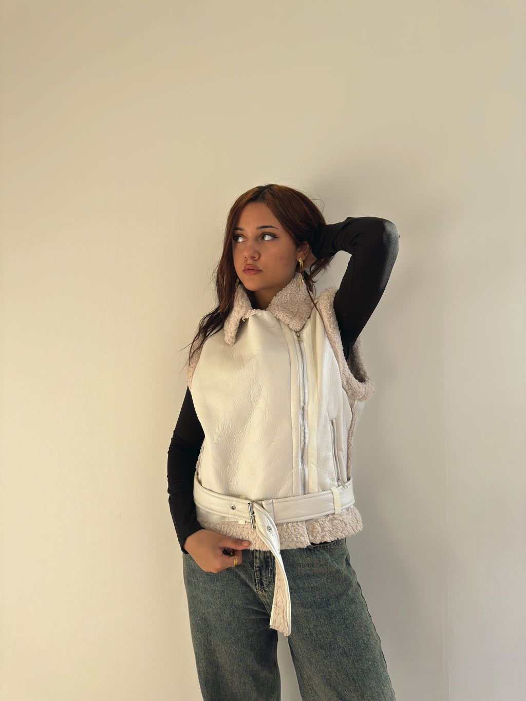 Leather X teddy vest