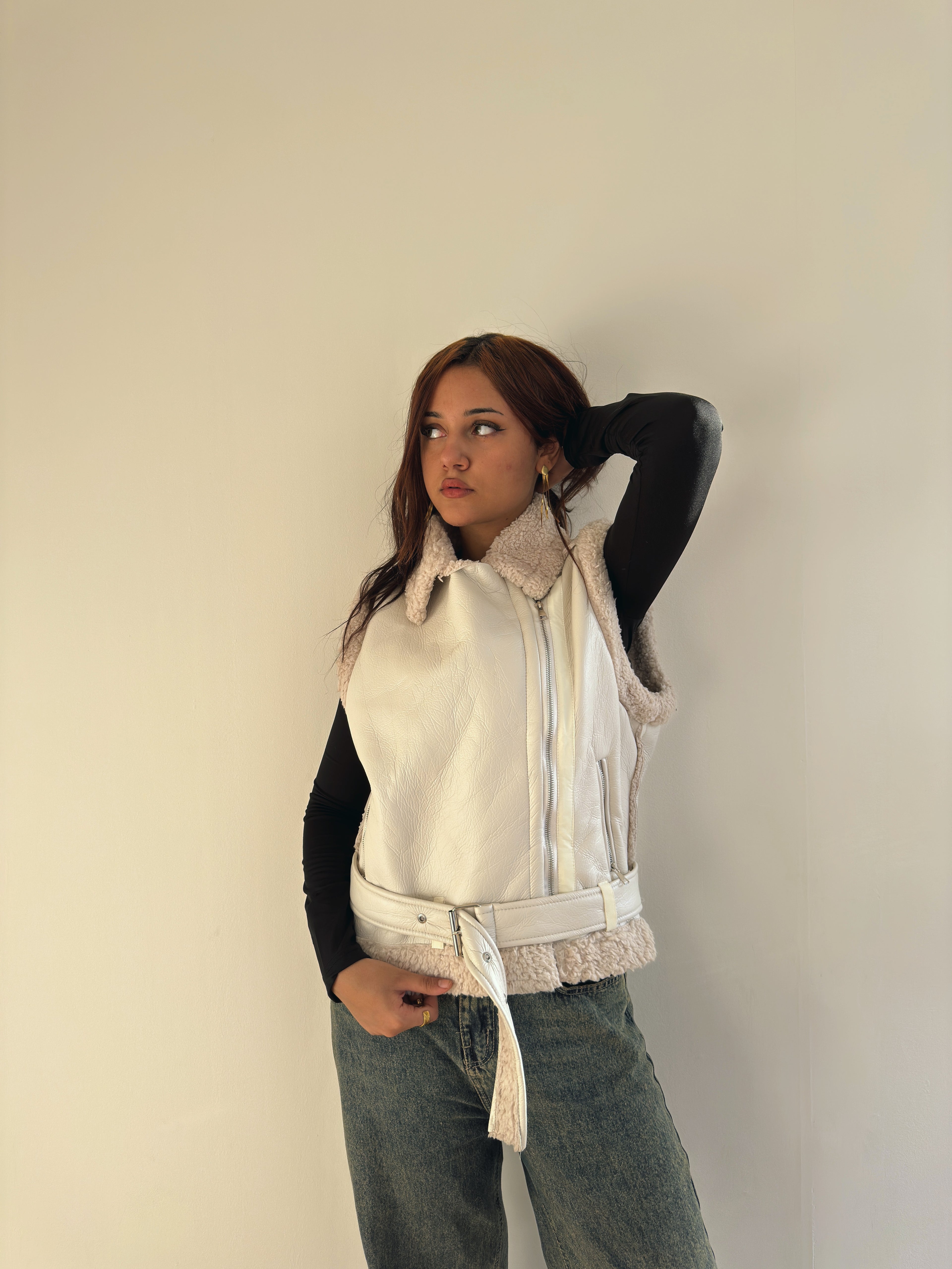 Leather X teddy vest