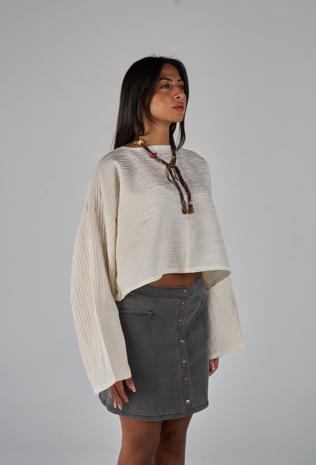 Crew neck lose blouse - beige