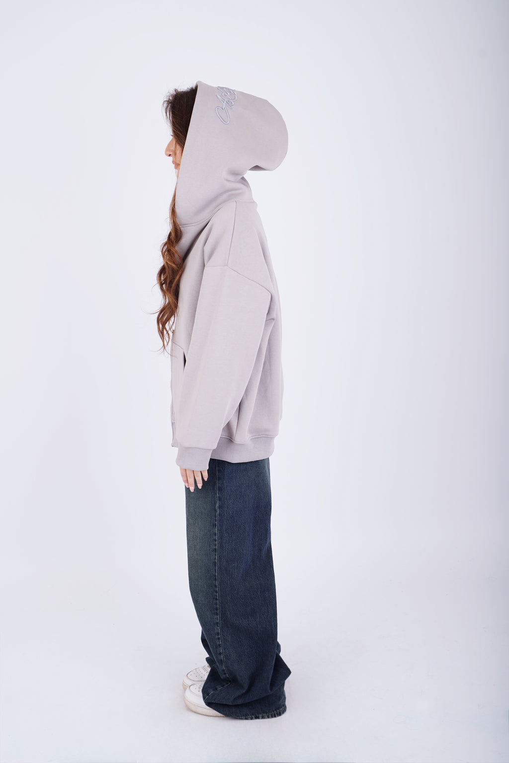 Embroidered sweatshirt full zip - gray