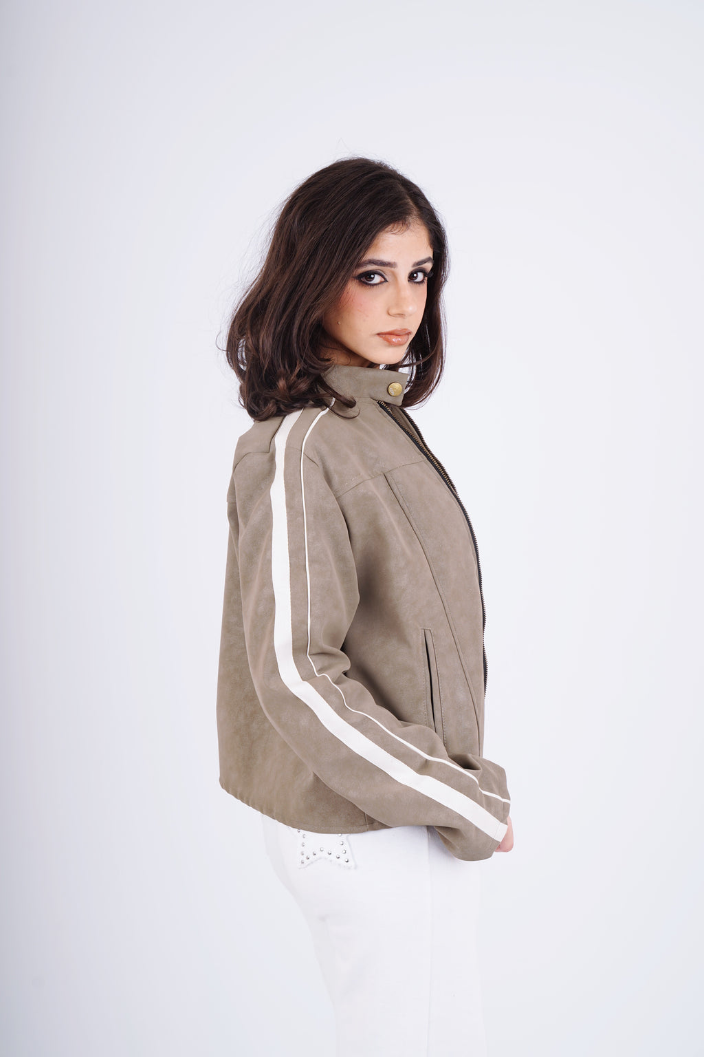 Biker leather jacket - olive