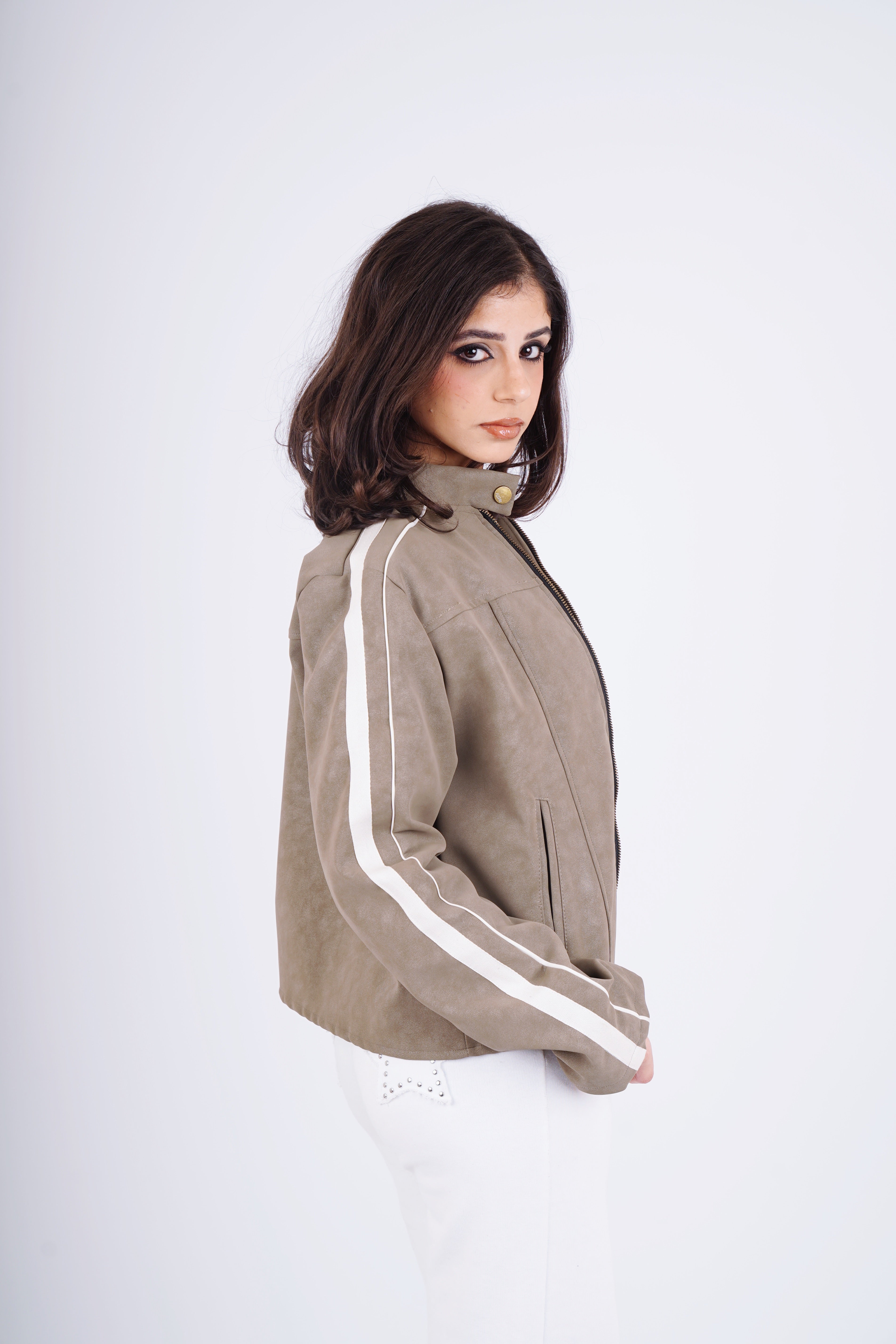 Biker leather jacket - olive