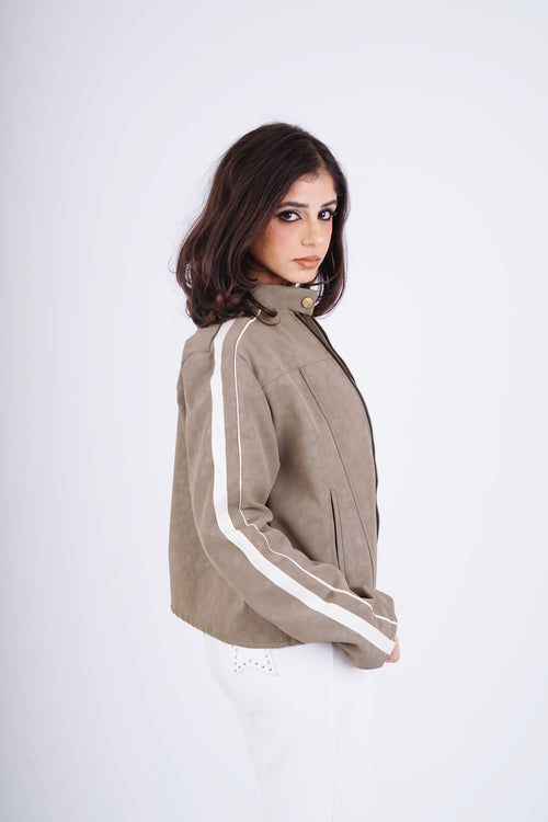 Biker leather jacket - olive