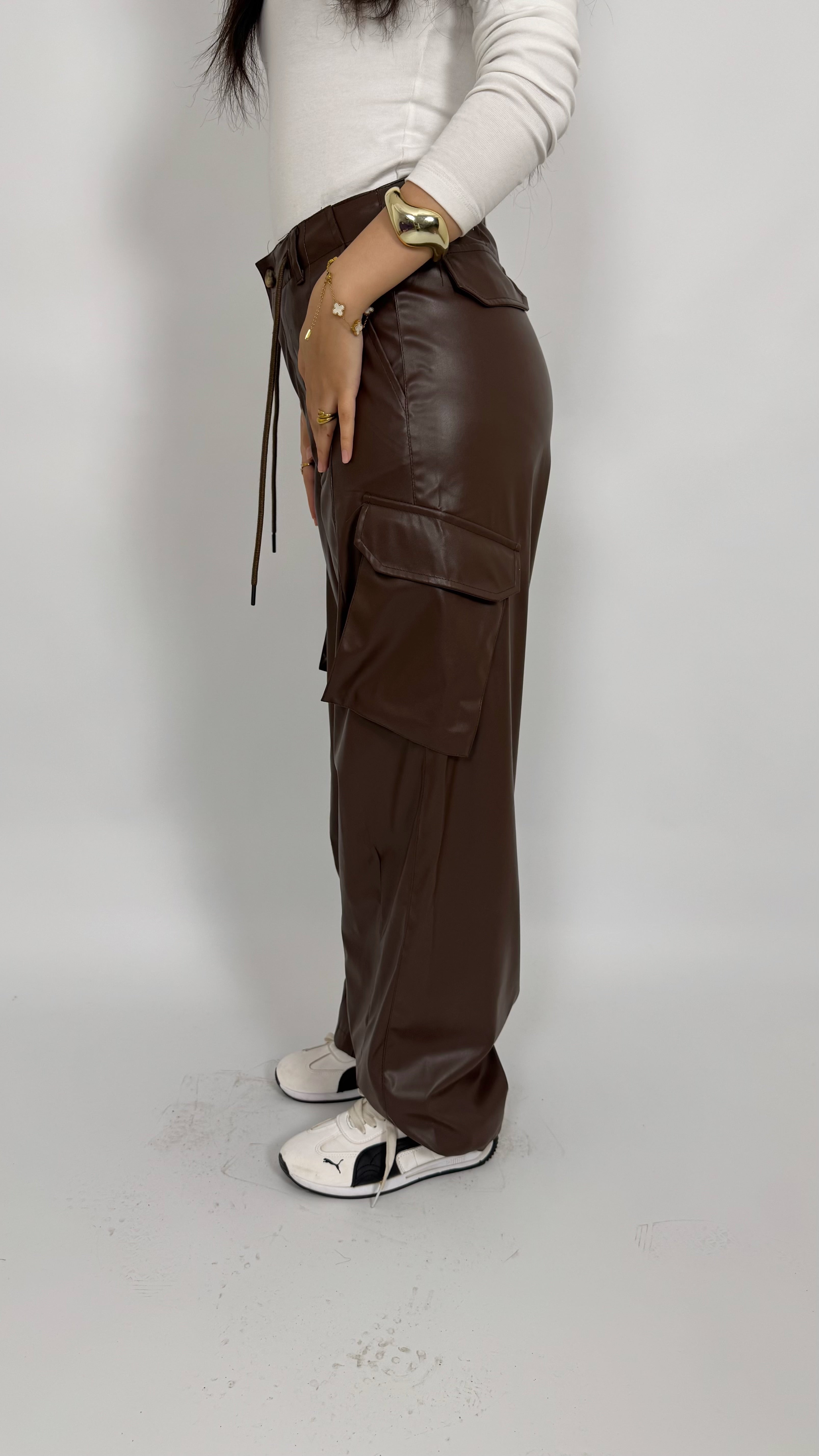 Leather cargo pants
