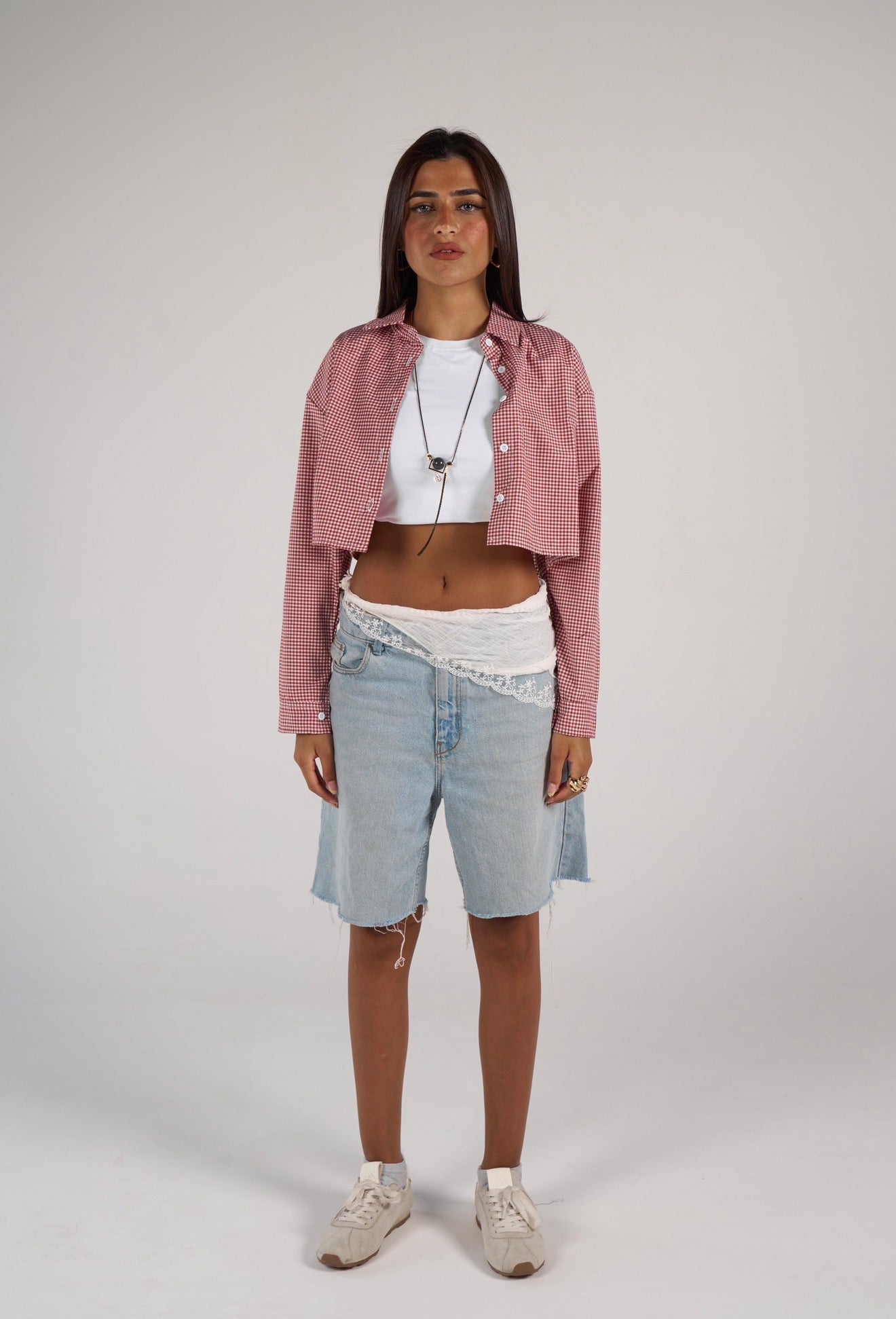 Plaid cropped shirt - red